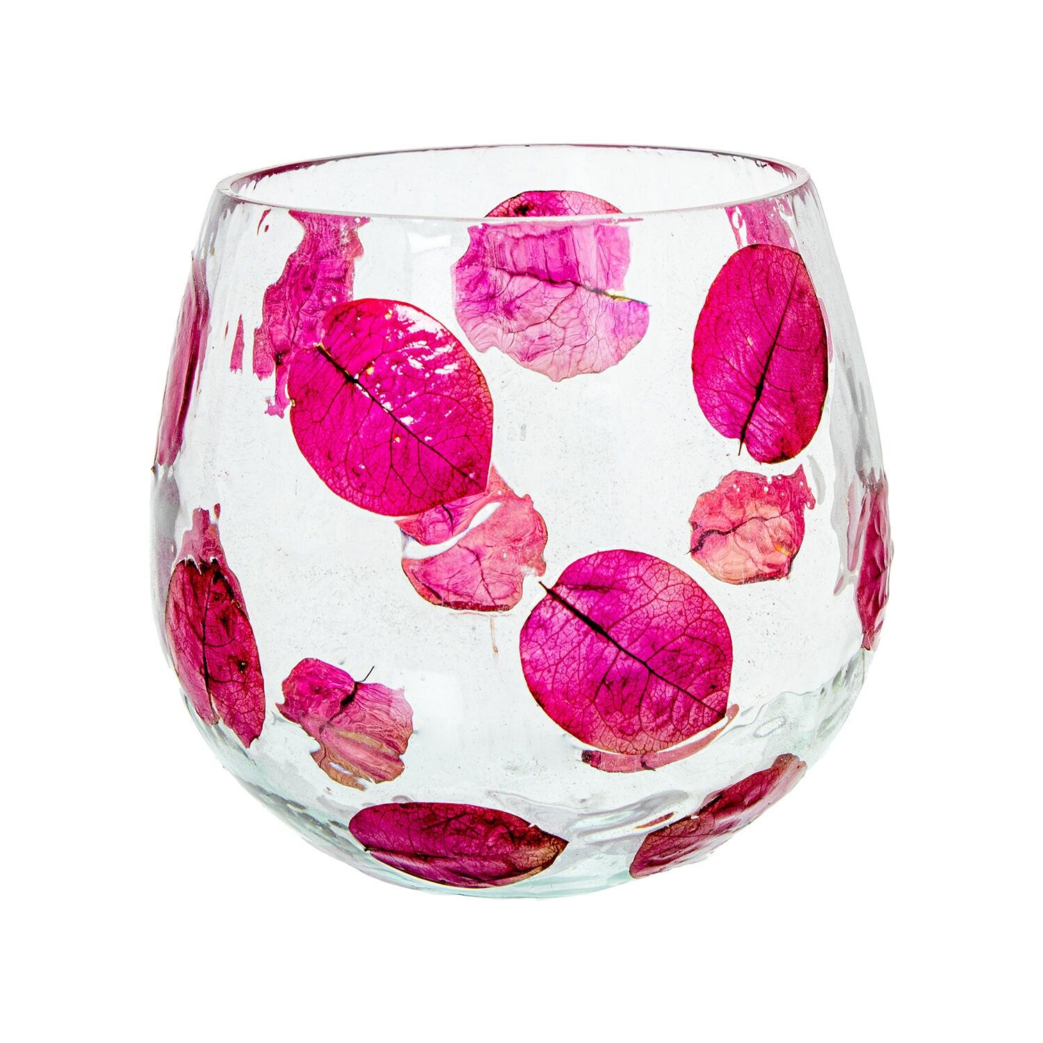 Glaskerzenhalter mit rosa Blättern 10x10cm ST16664