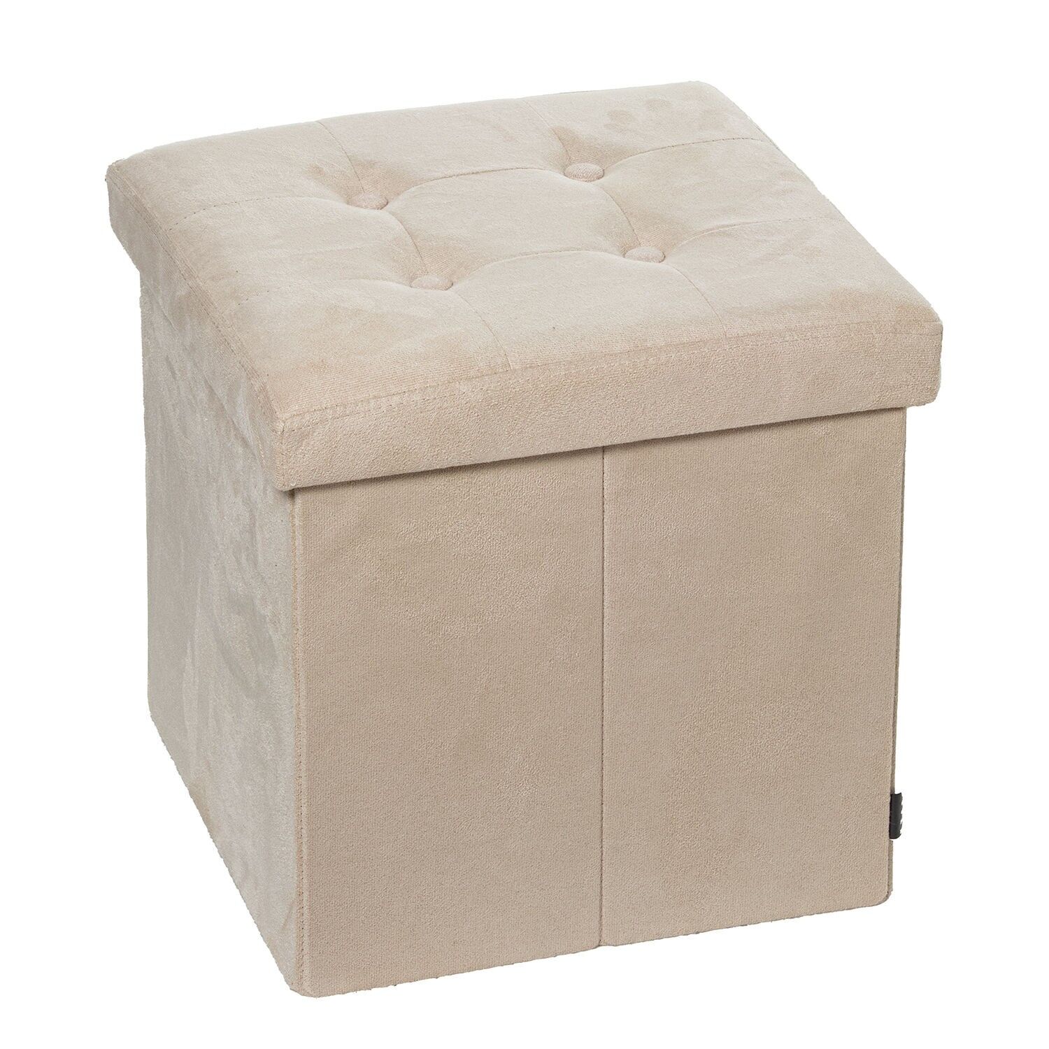 Foldable polyester beige suede storage ottoman 38x38x38cm ST22330