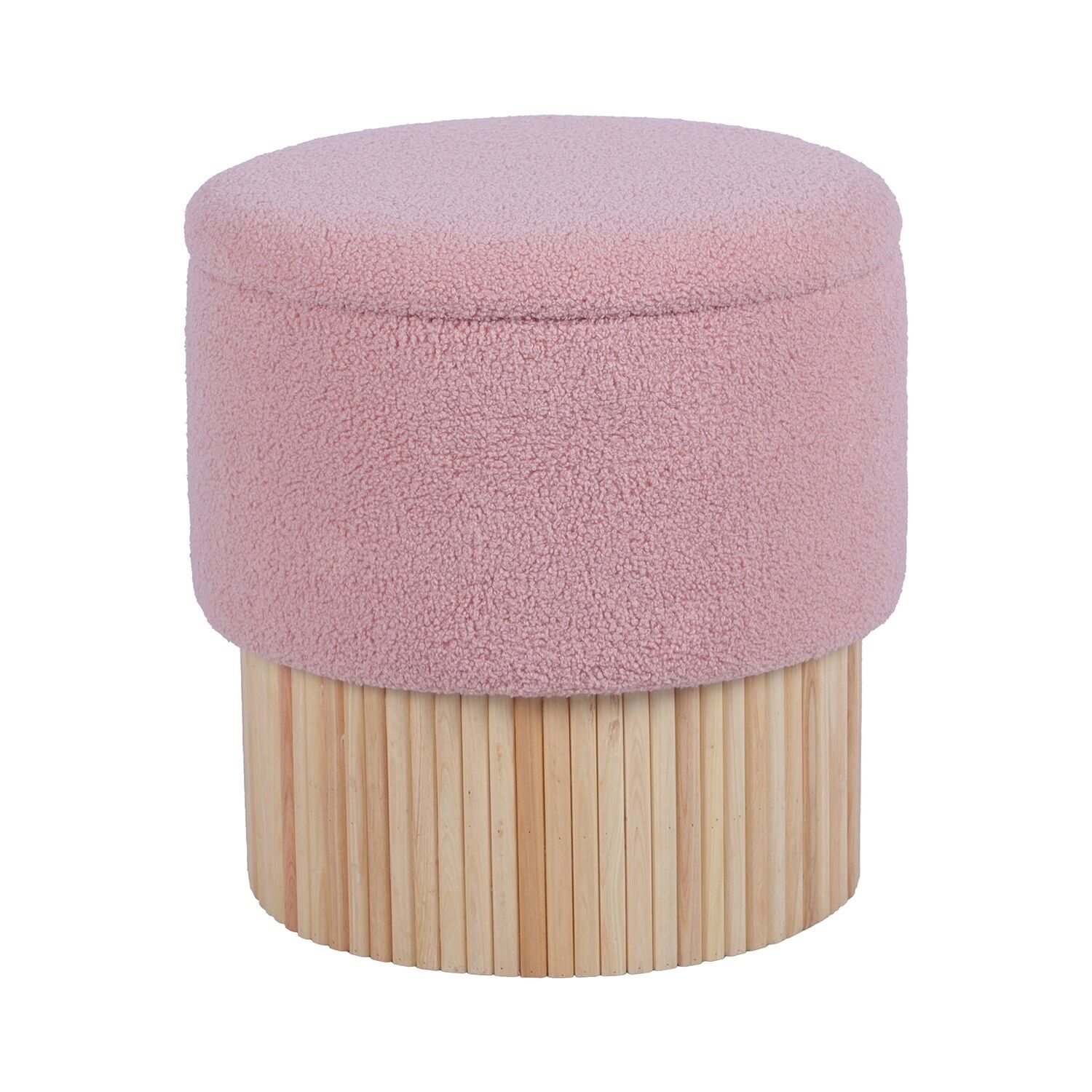 Rosa gepolsterter Pouf mit Naturholzgestell 39x41cm ST25069