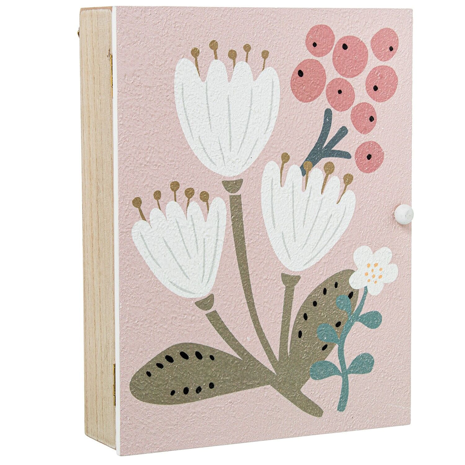 Dekorativer Schlüsselkasten aus Holz mit weißen Blumen, 20 x 5,5 x 26 cm ST25084