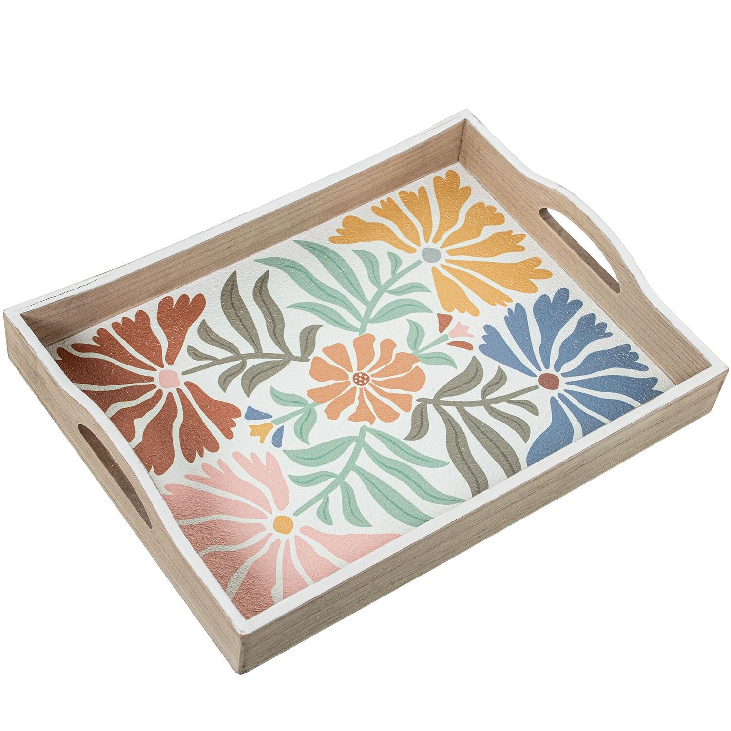 Holztablett, verziert mit Blumen und Farben, 40x30x7cm ST25087