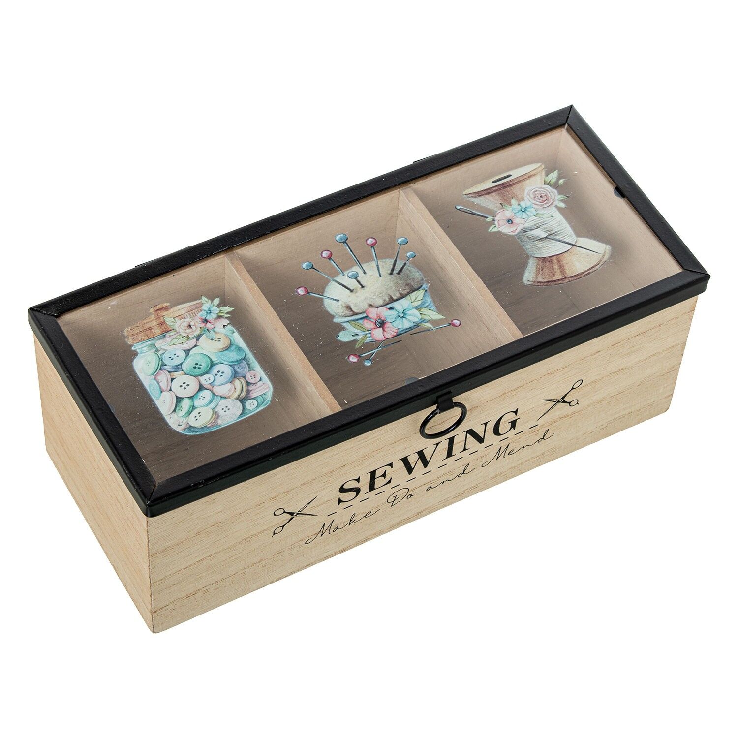 Nähkästchen aus Holz mit Glasdeckel 24x10x9cm ST25090