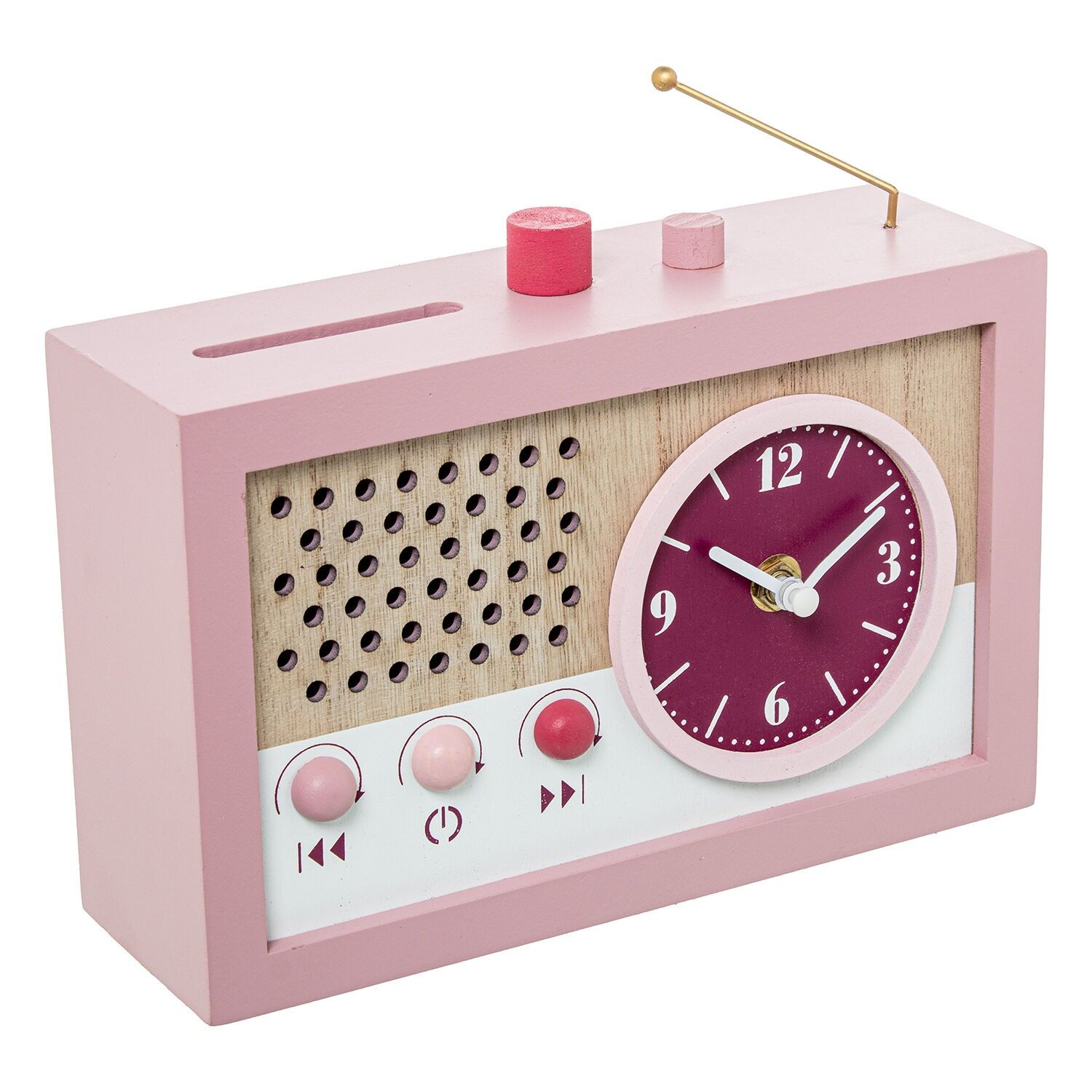 Sparschwein aus Holz, rosa Radio, 22x7x18cm ST25095