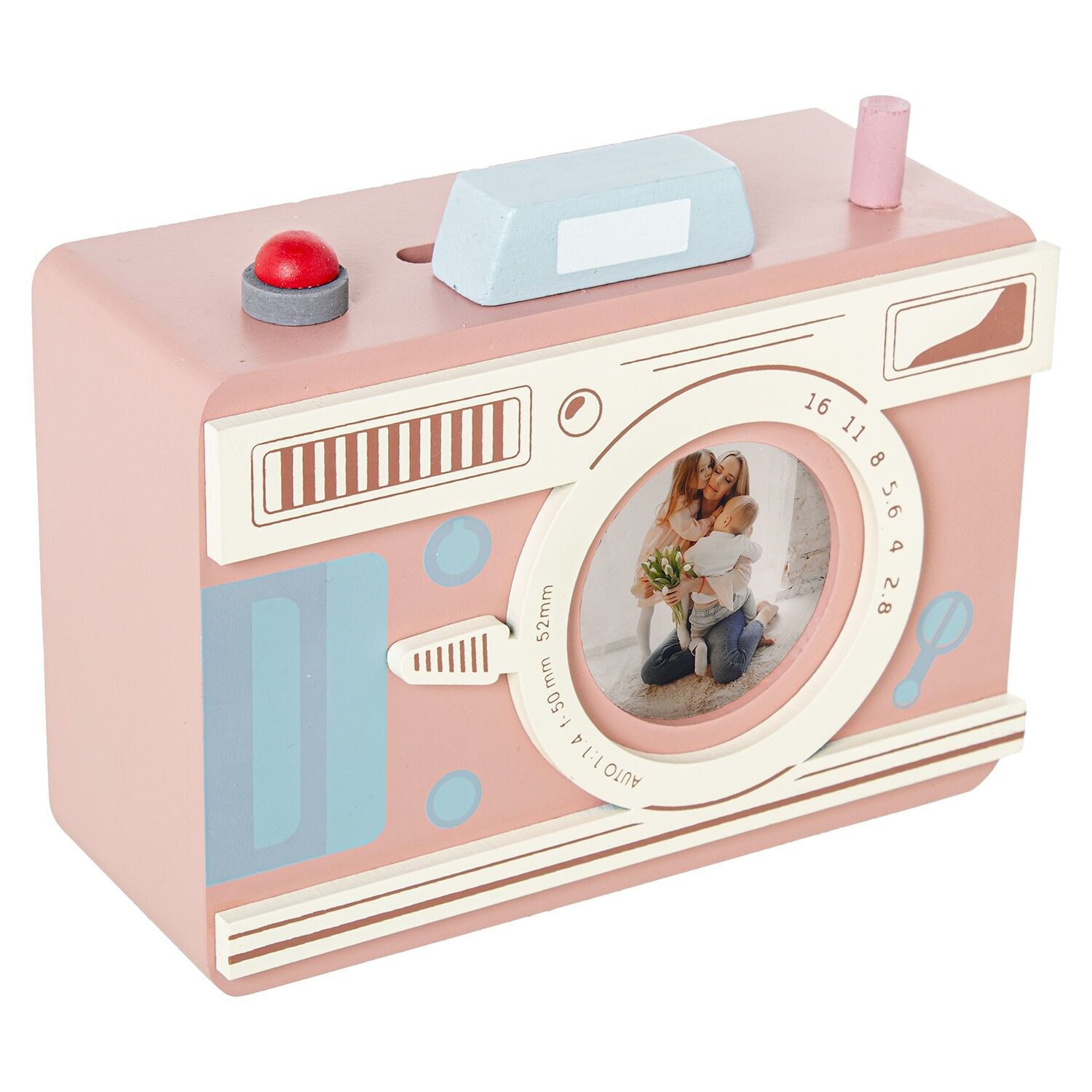 Sparschwein aus Holz, Kameraform, rosa, 18x8x15cm ST25098