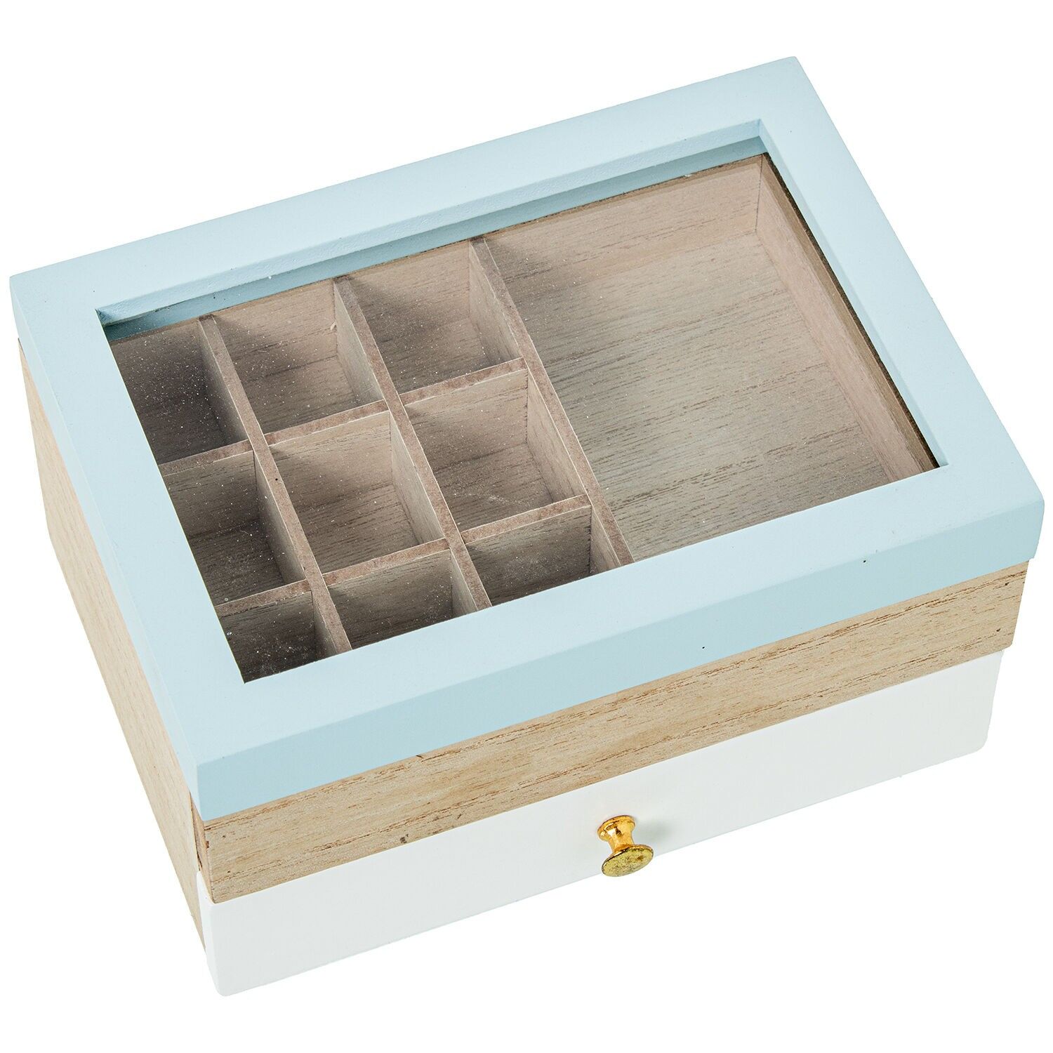 Blaue Schmuckschatulle aus Holz mit Glasdeckel, 18 x 14 x 10 cm, ST25097