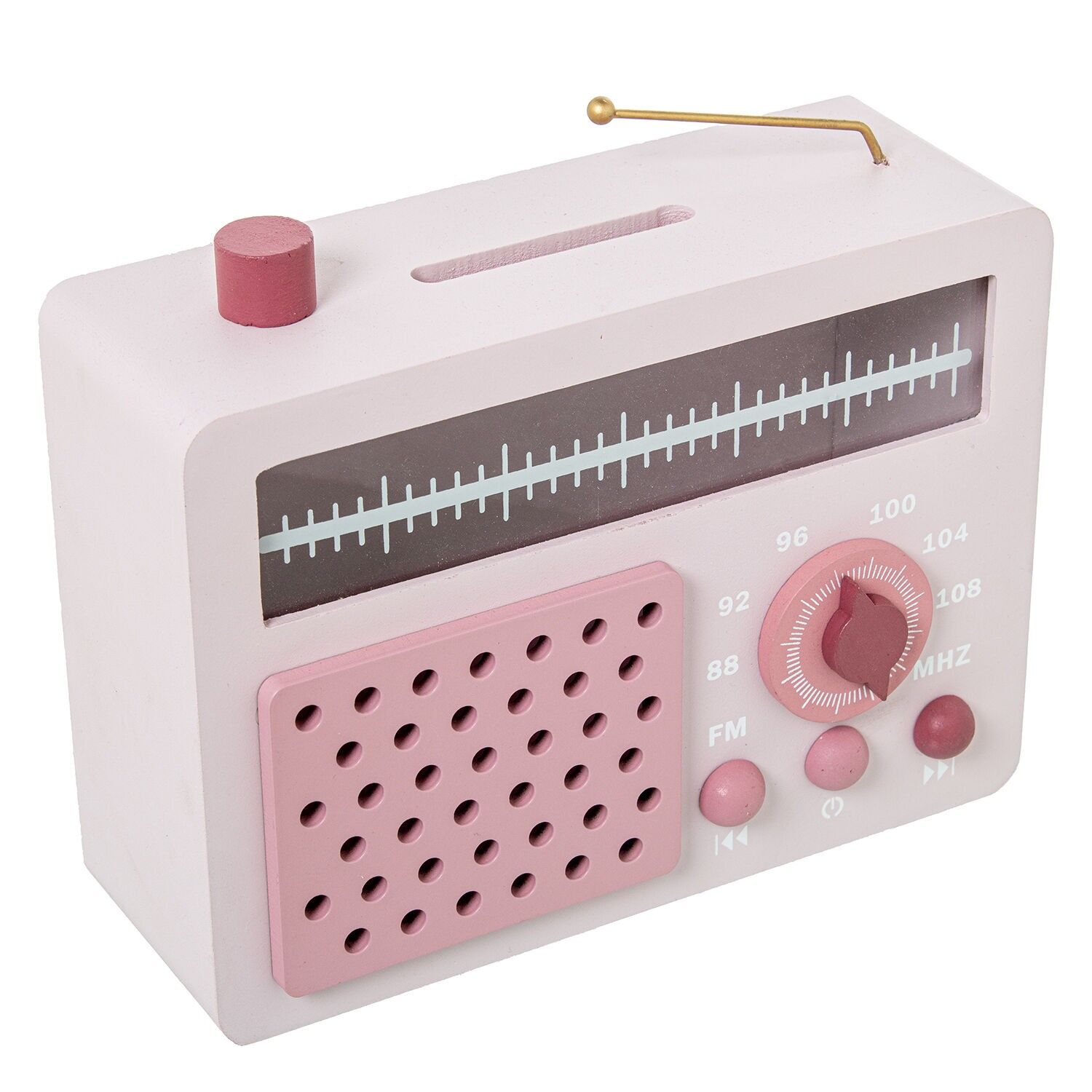 Holz-Sparschwein, Radio, rosa, 20x8x18cm ST25100