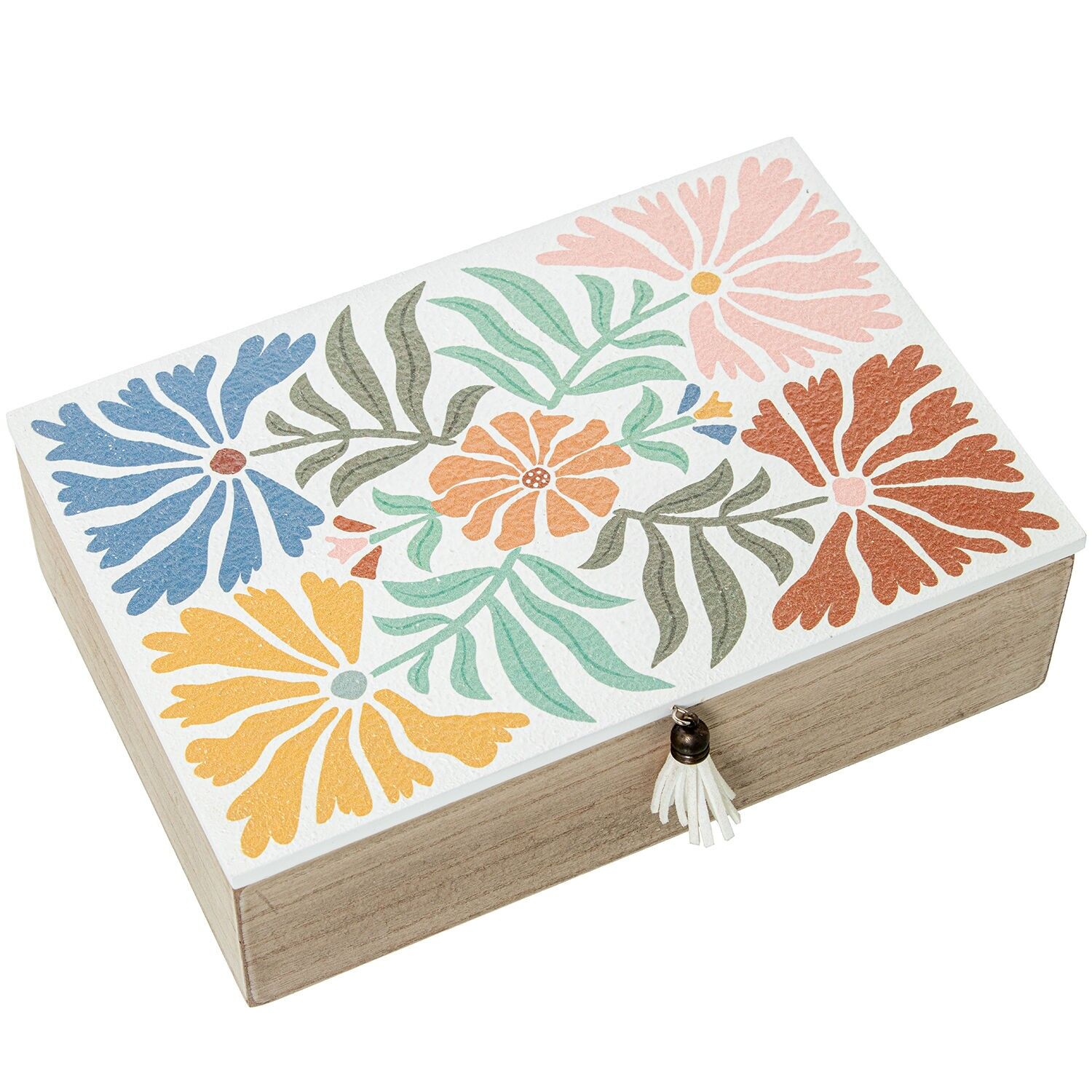 Holzkiste, verziert mit bunten Blumen, 24x16x7cm ST25103