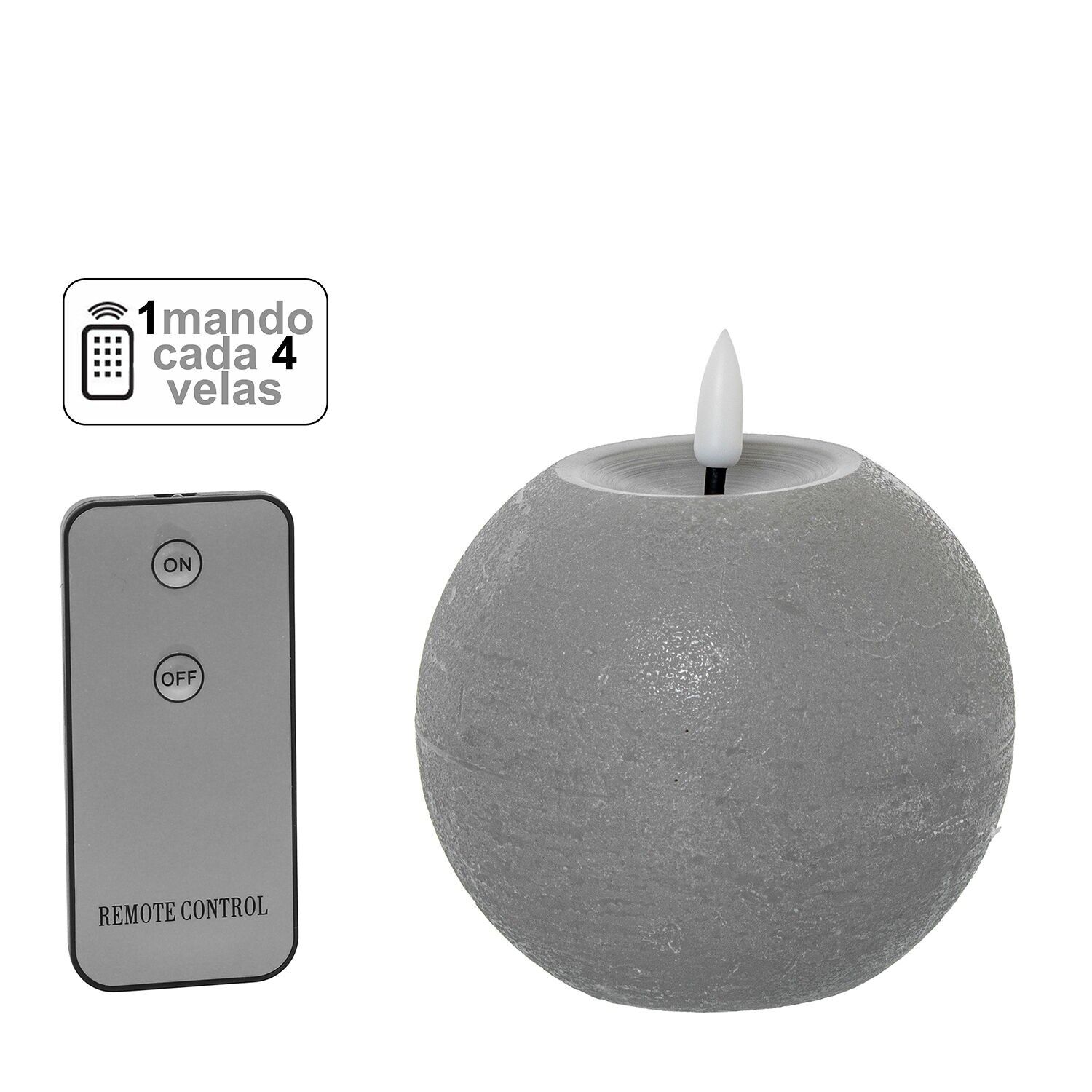 Vela led bola cera gris 1 mando para cada 4 velas 10x8, 5cm pilas:2xaa no inclu ST29460