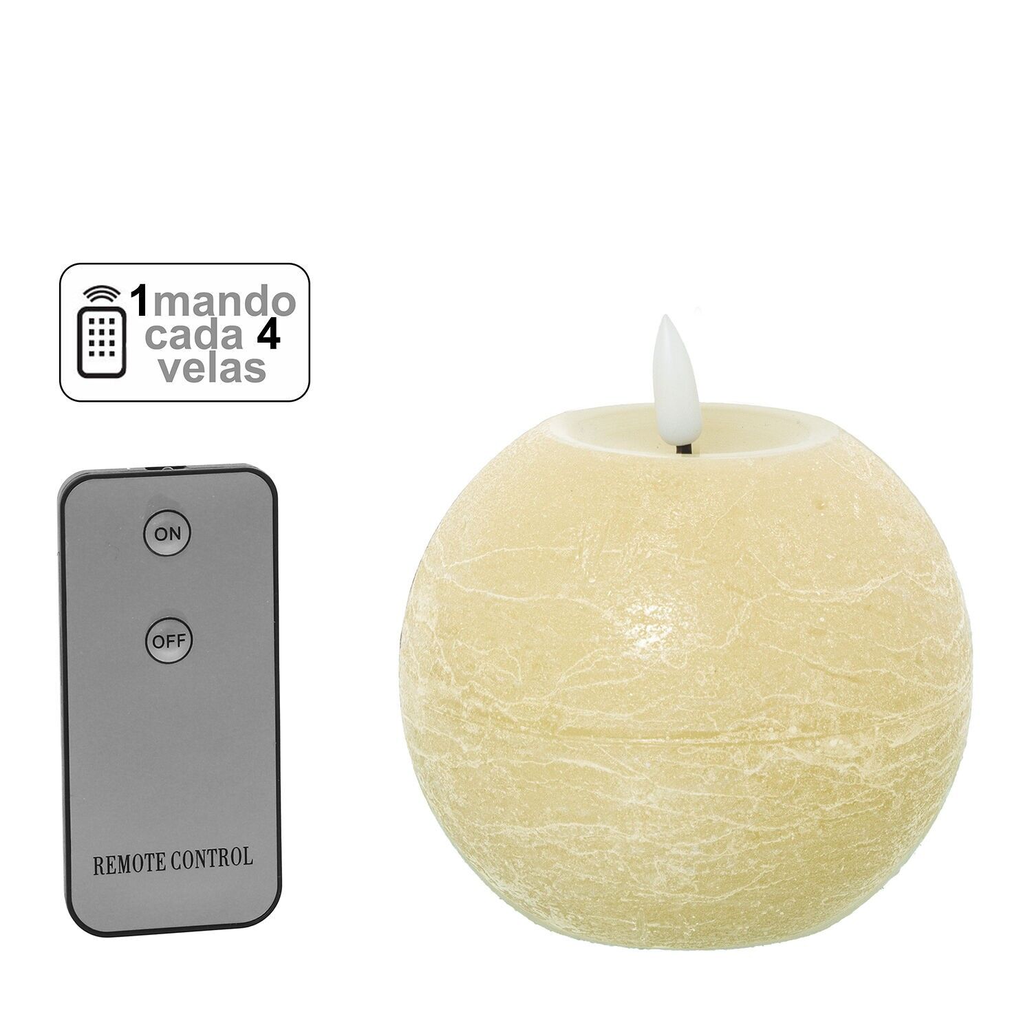 Vela led bola cera marfil 1 mando para cada 4 velas 10x8, 5cm pilas:2xaa no inclu ST29461