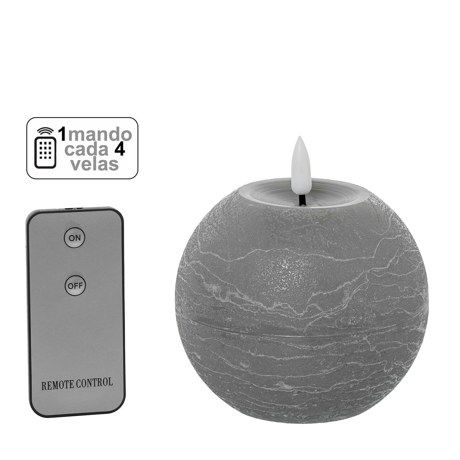 Vela led bola cera gris 1 mando para cada 4 velas 10x8, 5cm pilas:2xaa no inclu ST29463