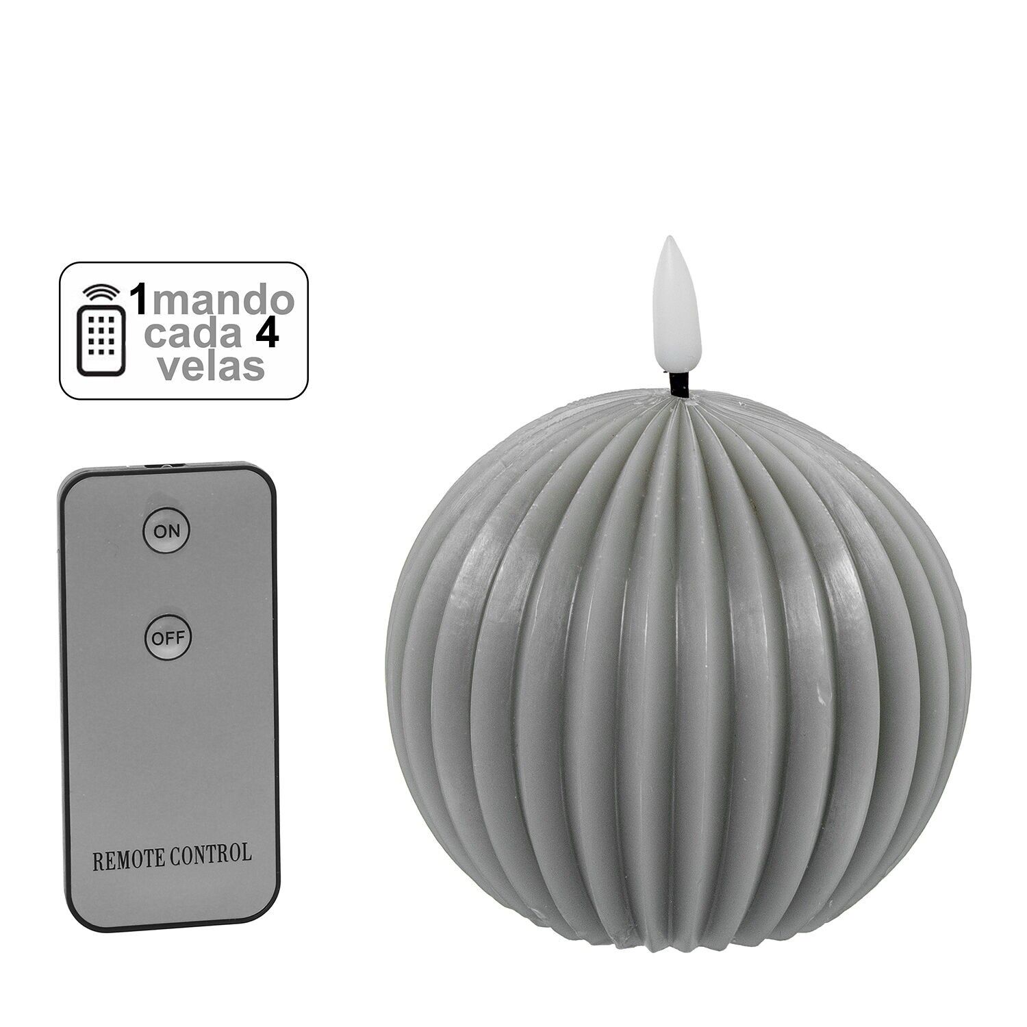 Vela led bola cera gris 1 mando para cada 4 velas 10x9cm pilas:2xaa no incluid ST29466
