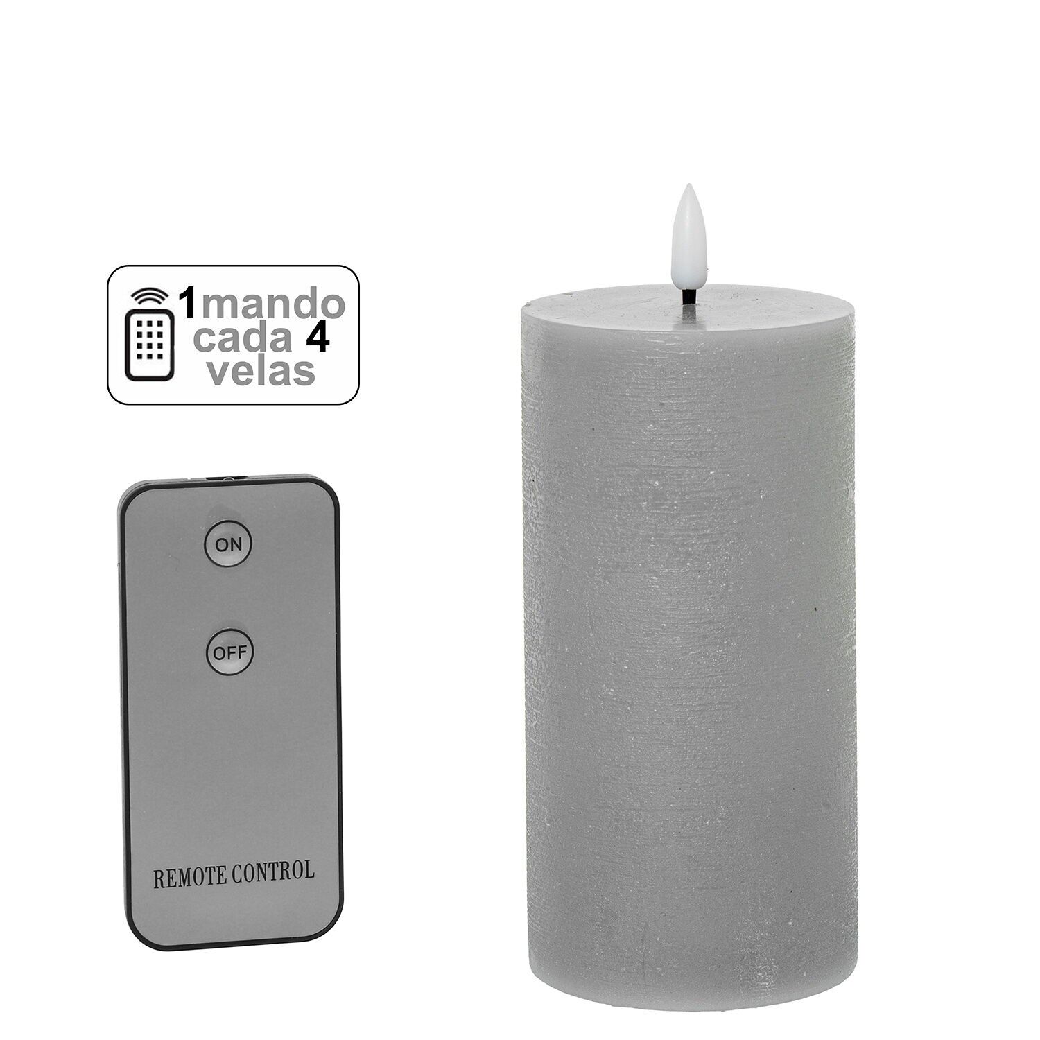Vela led cera gris 1 mando para cada 4 velas 7, 5x15cm pilas:2xaa no inclu ST29472