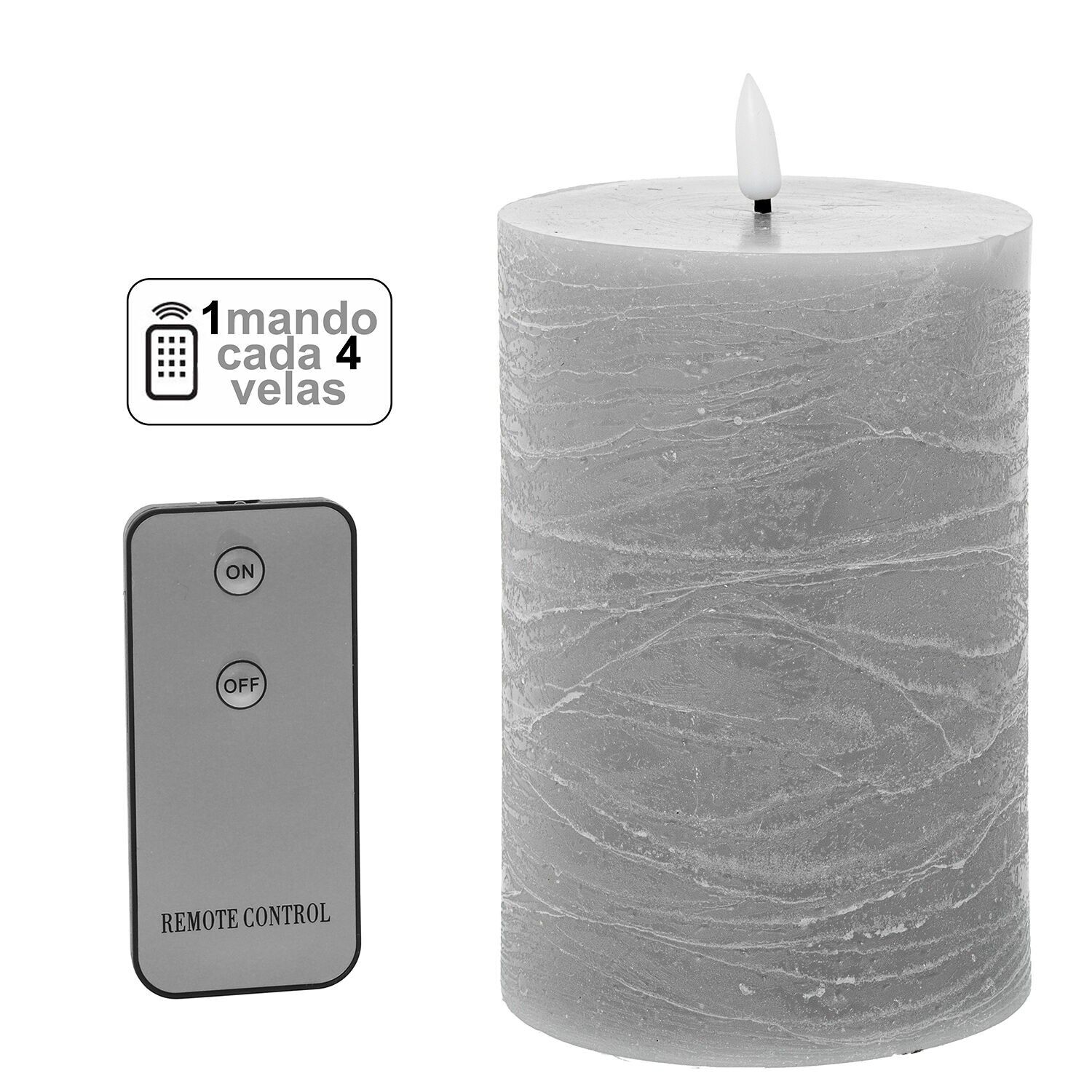 Vela led cera gris 1 mando para cada 4 velas 10x20cm pilas:2xaa no inclui ST29492