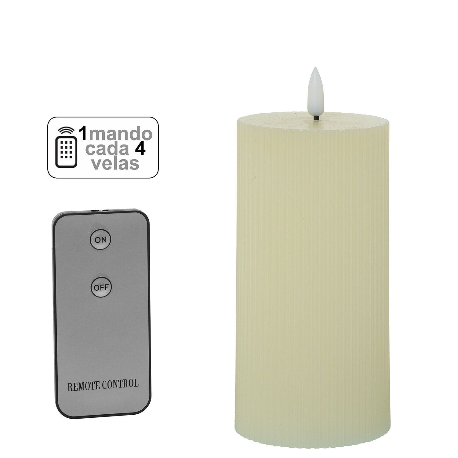 LED-Kerze aus Elfenbeinwachs, 1 Steuerung pro 4 Kerzen, 7,5 x 15 cm, Batterien: 2 x AA (nicht im Lieferumfang enthalten), ST29496