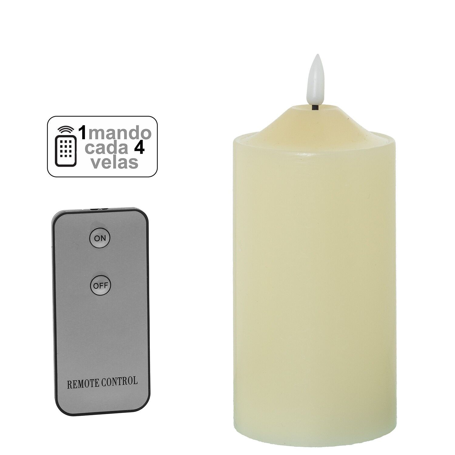 LED-Kerze aus Elfenbeinwachs, 1 Steuerung pro 4 Kerzen, 7,5 x 15 cm, Batterien: 2 x AA (nicht im Lieferumfang enthalten), ST29853