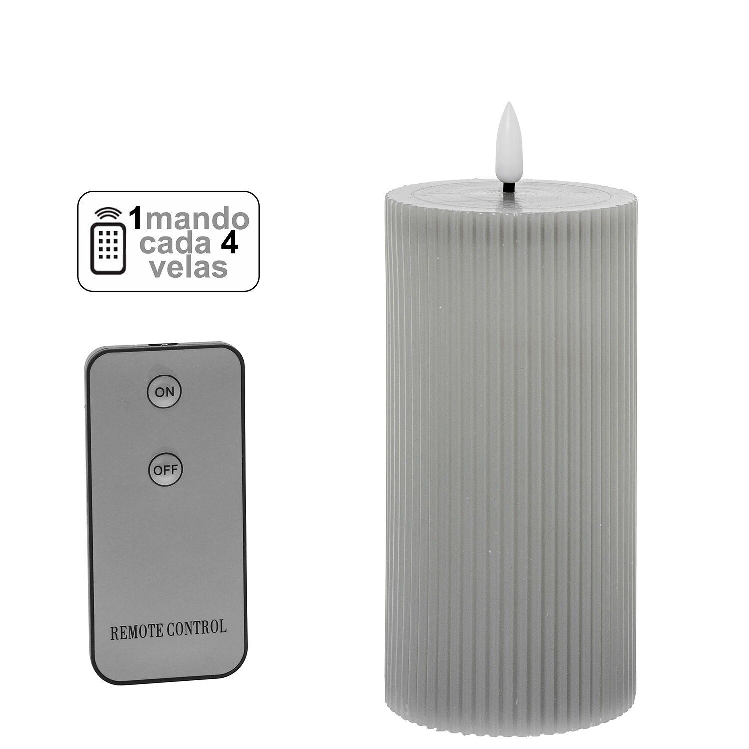 Vela led cera gris 1 mando para cada 4 velas 7, 5x15cm pilas:2xaa no inclu ST29498