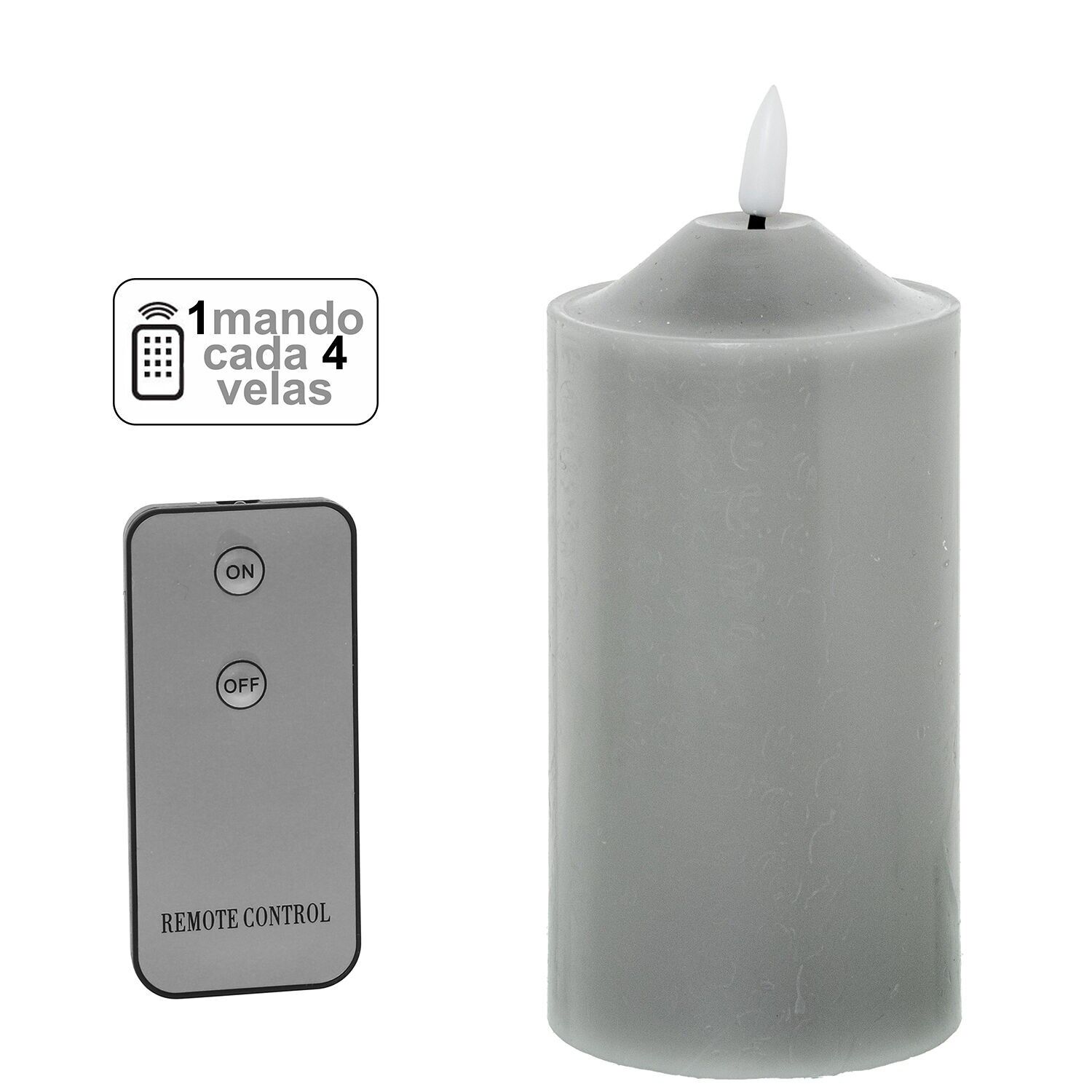 Vela led cera gris 1 mando para cada 4 velas 7, 5x15cm pilas:2xaa no inclu ST29855