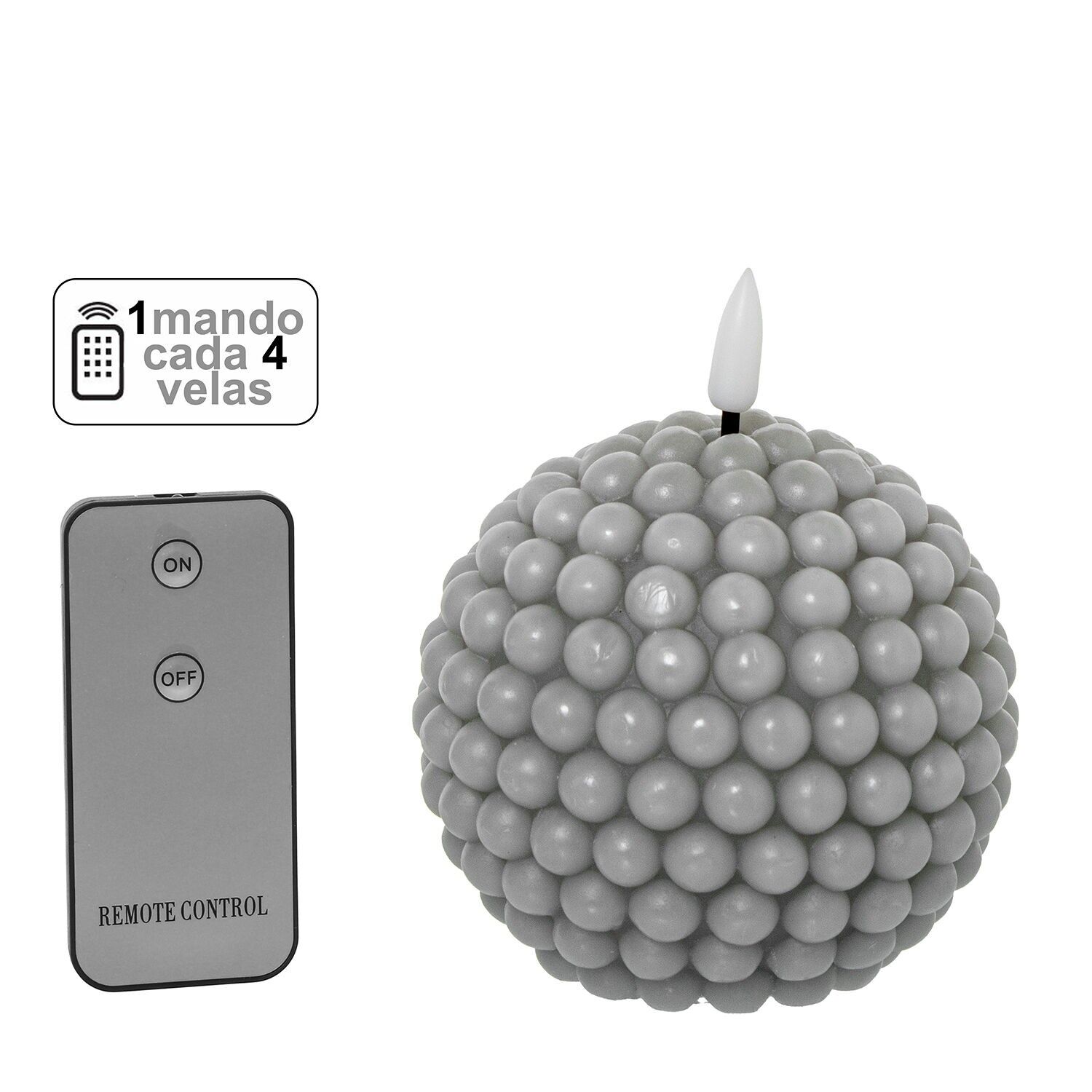 Vela led bola cera gris 1 mando para cada 4 velas 10x9cm pilas:2xaa no incluid ST29861