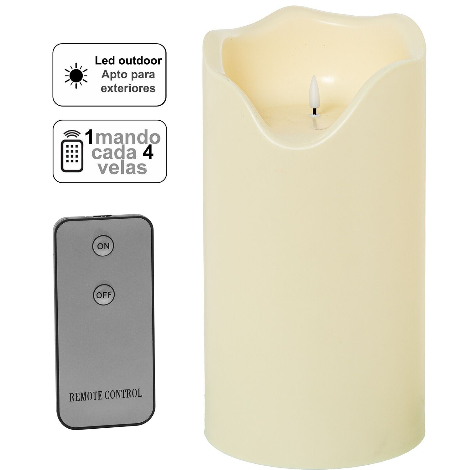 Vela led poliester marfil 1 mando para cada 4 velas 16x30cm pilas:3xc no incluid ST29866