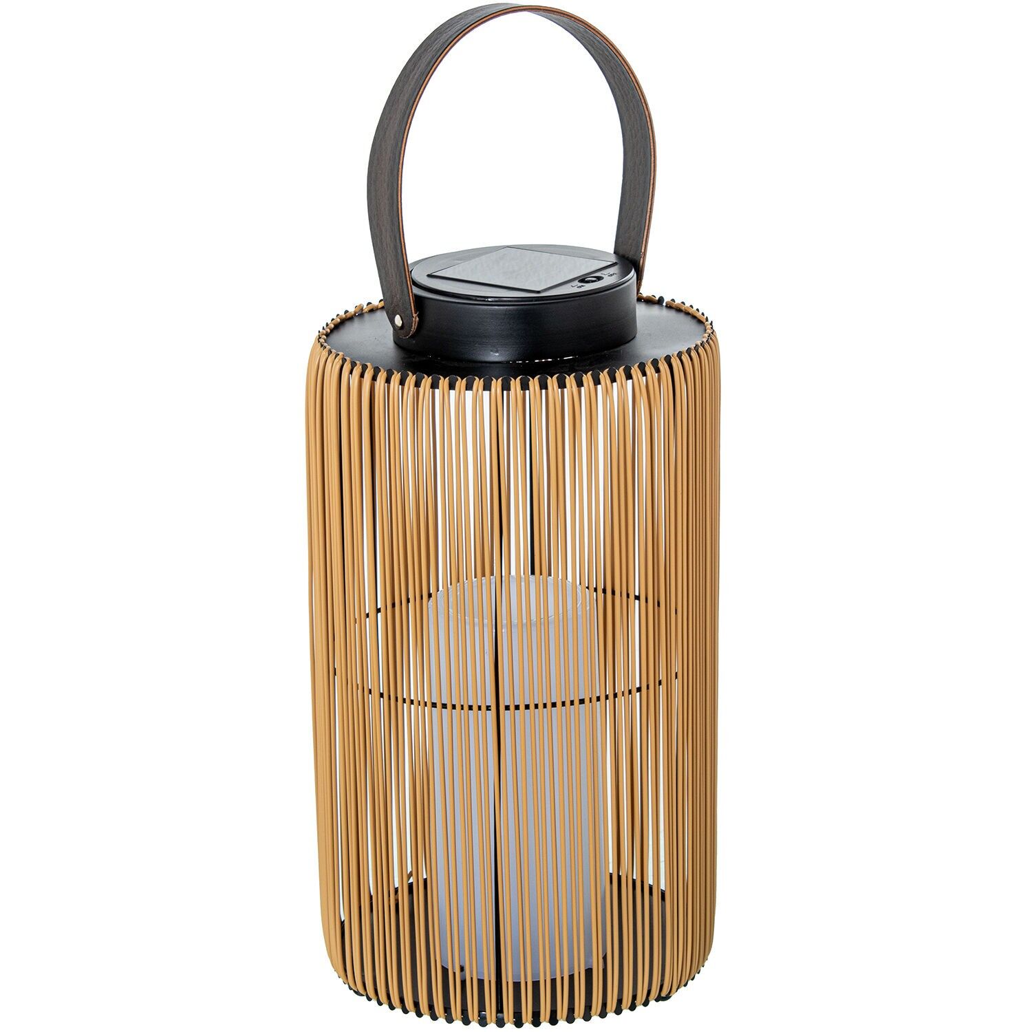 Lampara solar 40cm sobremesa, pie con asa hierro, pp y pe, luz led 21x40(54)cm vela decorativa ST36567