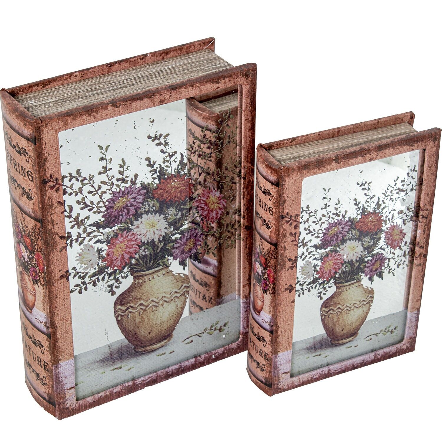 Set aus 2 MDF-Bücherboxen mit Spiegel und Samt-Innenausstattung, 30x20x7 und 24x16x5cm ST39024