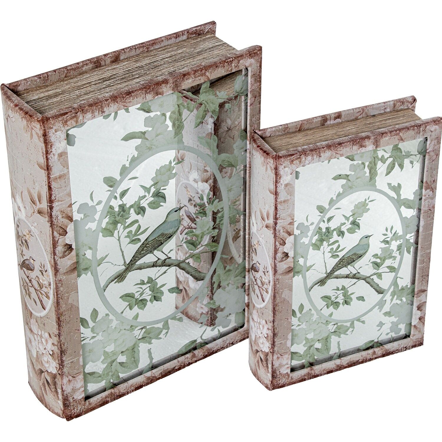 Set aus 2 MDF-Bücherboxen mit Spiegel und Samt-Innenausstattung, 30 x 20 x 7 cm und 24 x 16 x 5 cm, ST39029