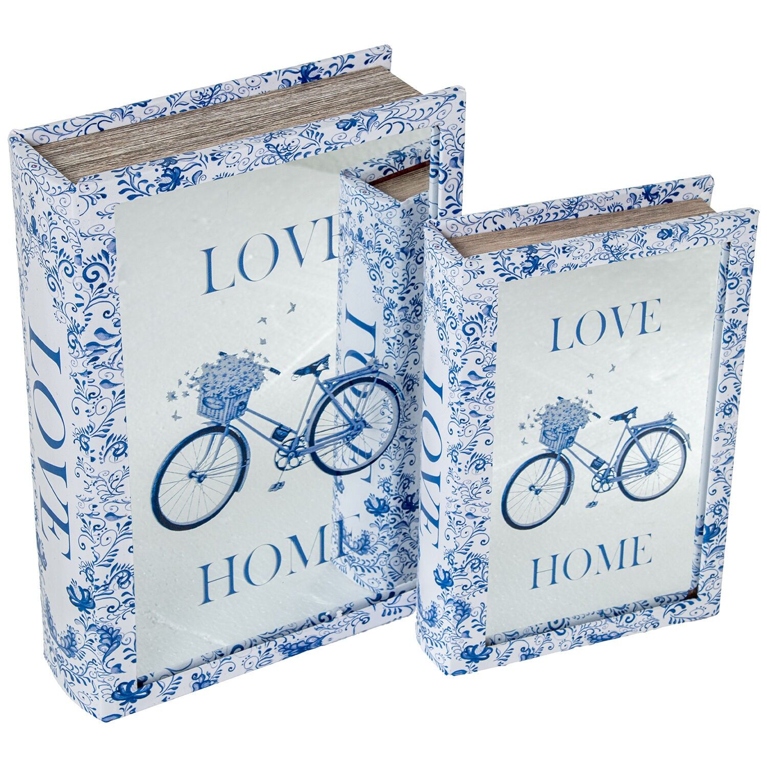 Set aus 2 MDF-Bücherboxen mit Spiegel und Samt-Innenausstattung, 30x20x7 und 24x16x5cm ST39031