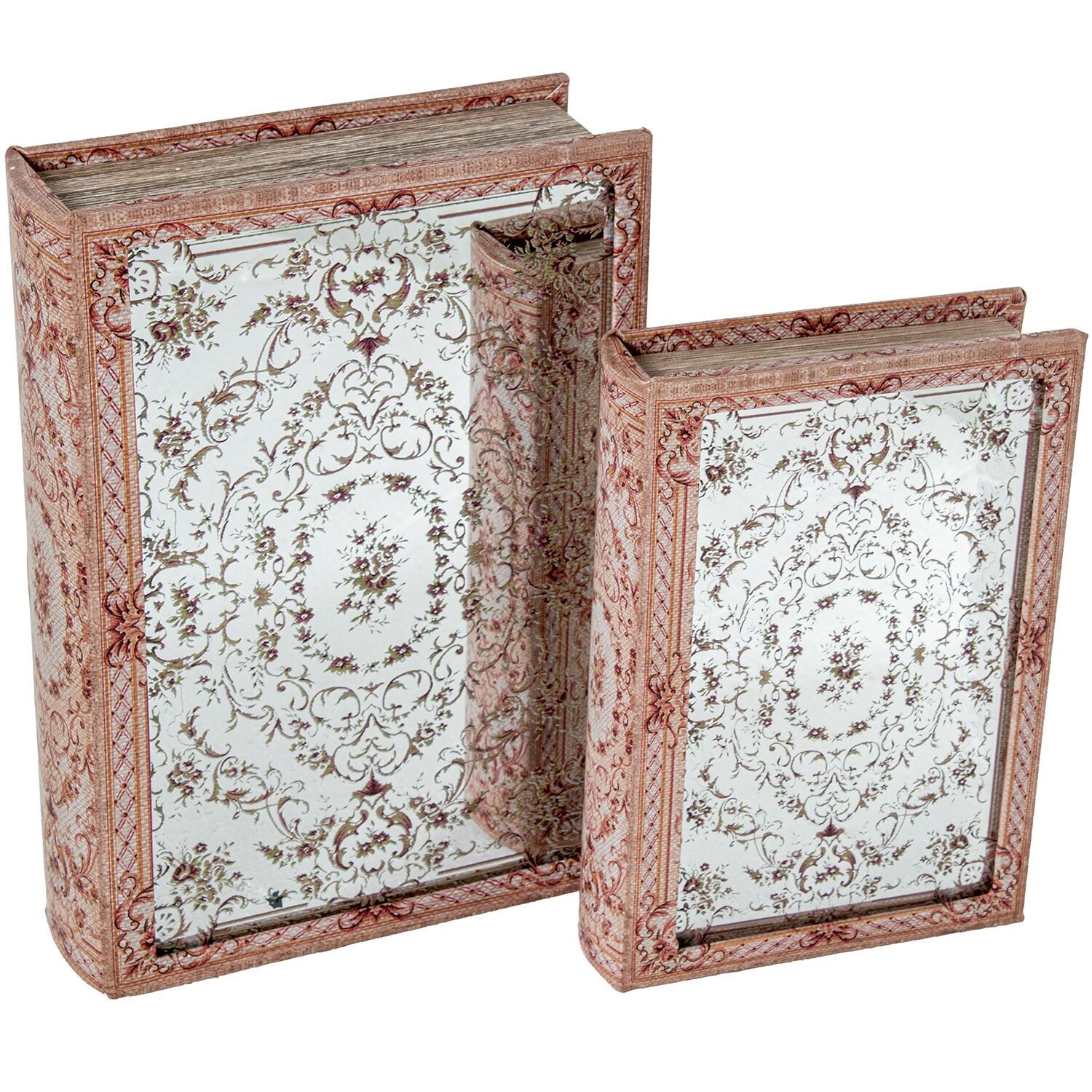 Set aus 2 MDF-Bücherboxen mit Spiegel und Samt-Innenausstattung, 30x20x7 und 24x16x5cm ST39030