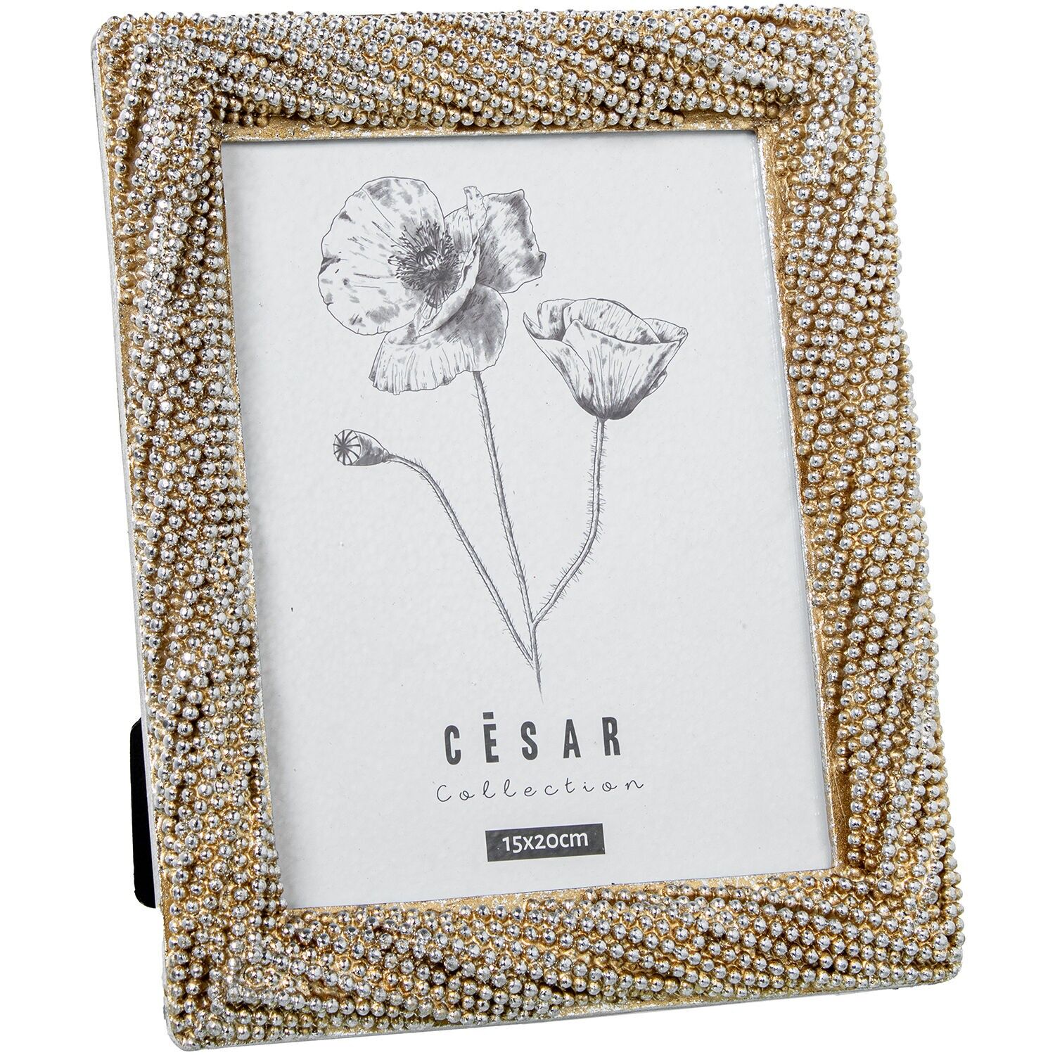 Bilderrahmen aus Kunstharz, 15 x 20 cm, silberfarben mit Perlen, Erweiterung: 21 x 3 cm, 3 x 26 cm, ST39543