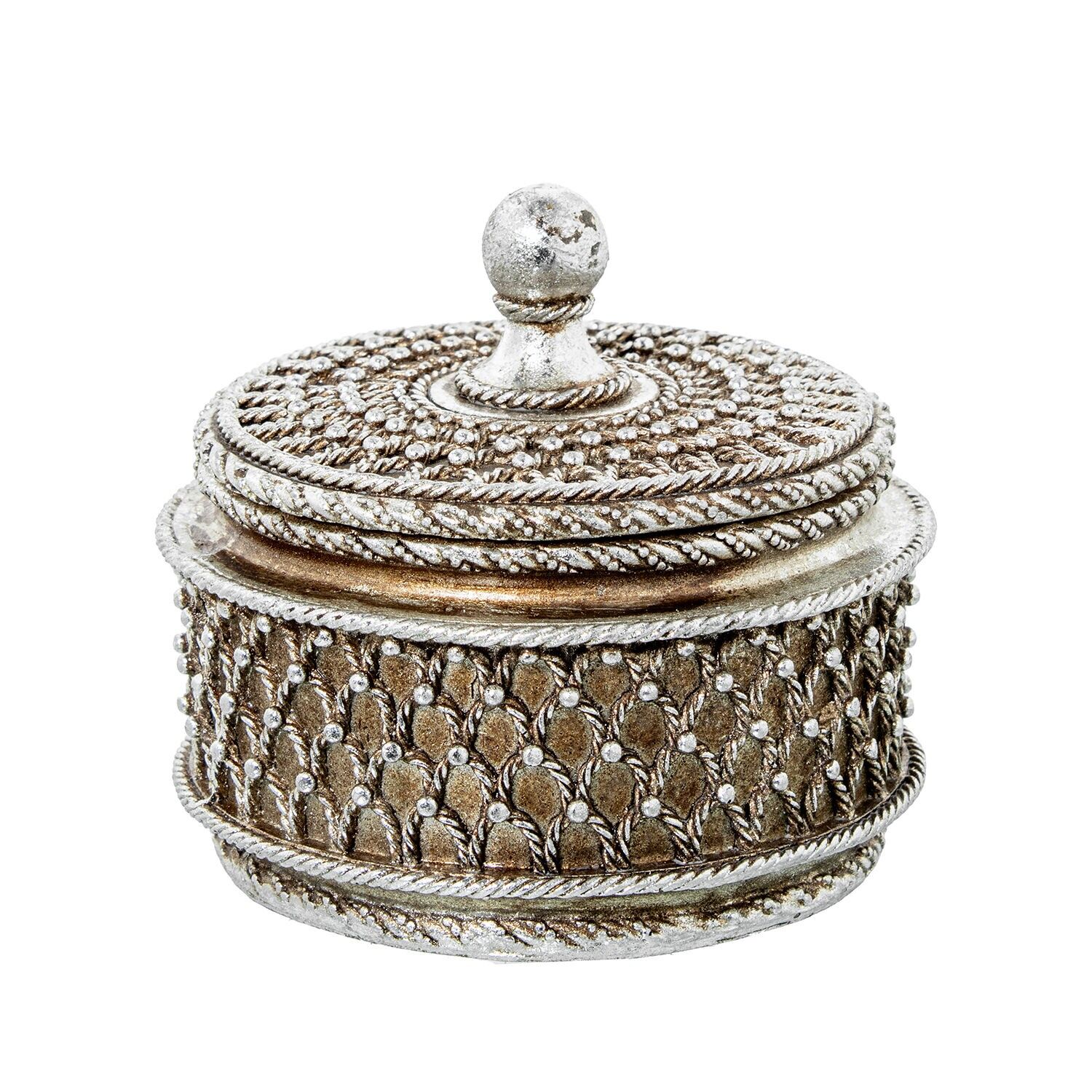 Schmuckkästchen aus silberfarbenem Kunstharz, 11 x 8,5 cm, ST39533