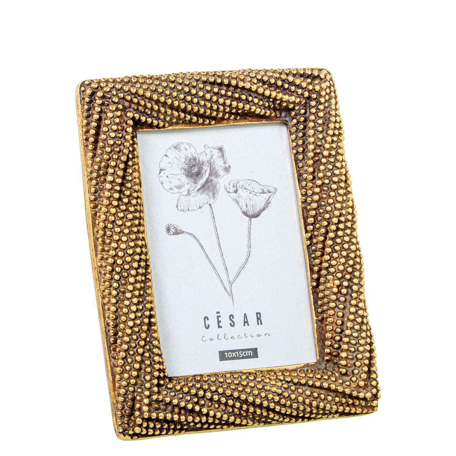 Bilderrahmen aus Kunstharz, 10 x 15 cm, goldene Außenkugeln: 16 x 3 cm, 3 x 21 cm, ST39546