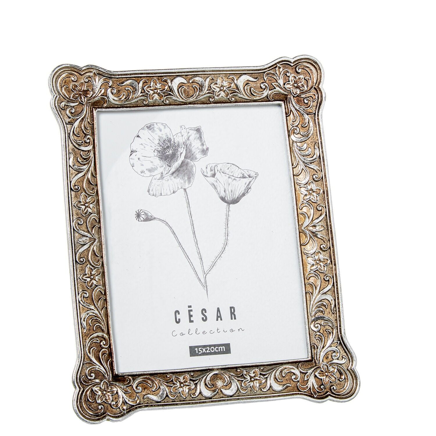 Bilderrahmen aus Kunstharz, 15 x 20 cm, silber, Außenmaße: 21,5 x 2 x 26 cm, ST39555