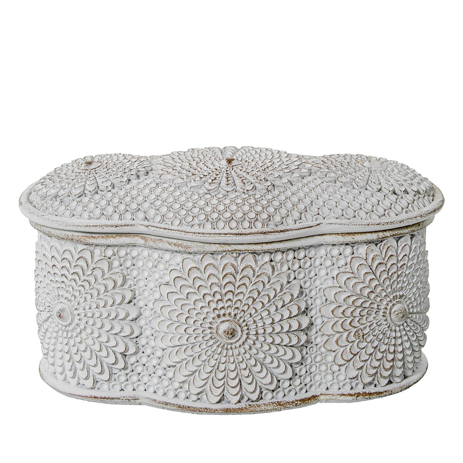 Schmuckkästchen aus weißem Kunstharz, 13 x 8,5 x 7 cm, ST39552