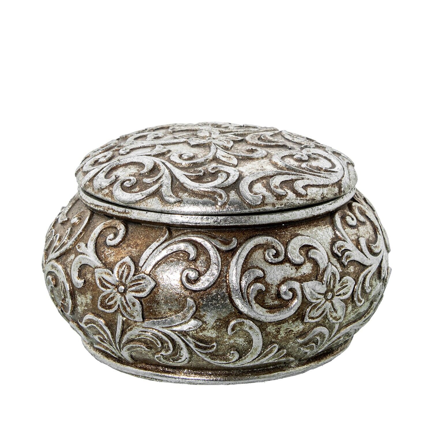 Schmuckkästchen aus silberfarbenem Kunstharz, 12 x 7 cm, ST39557