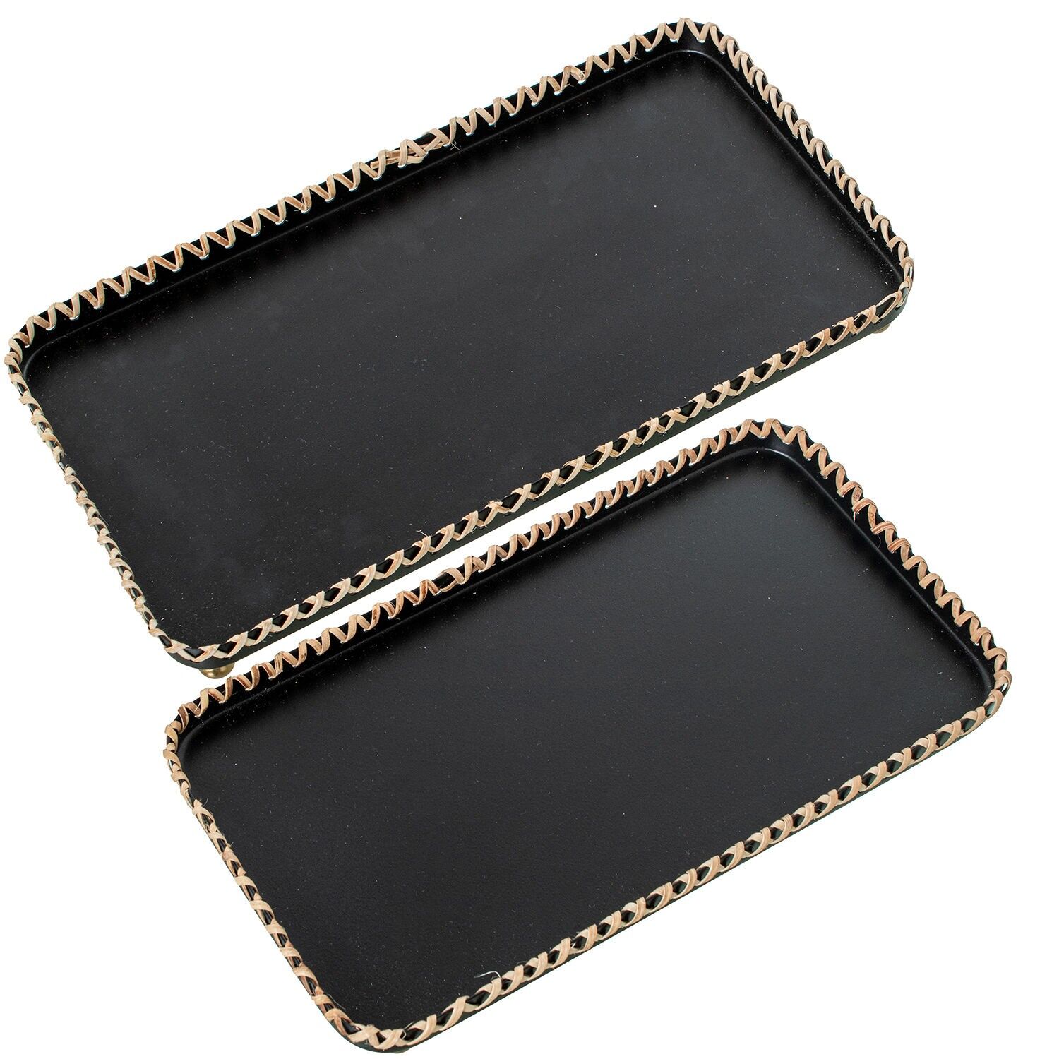 Set of 2 decorative rectangular black iron trays 28x14x3 and 32x16x3cm ST39576