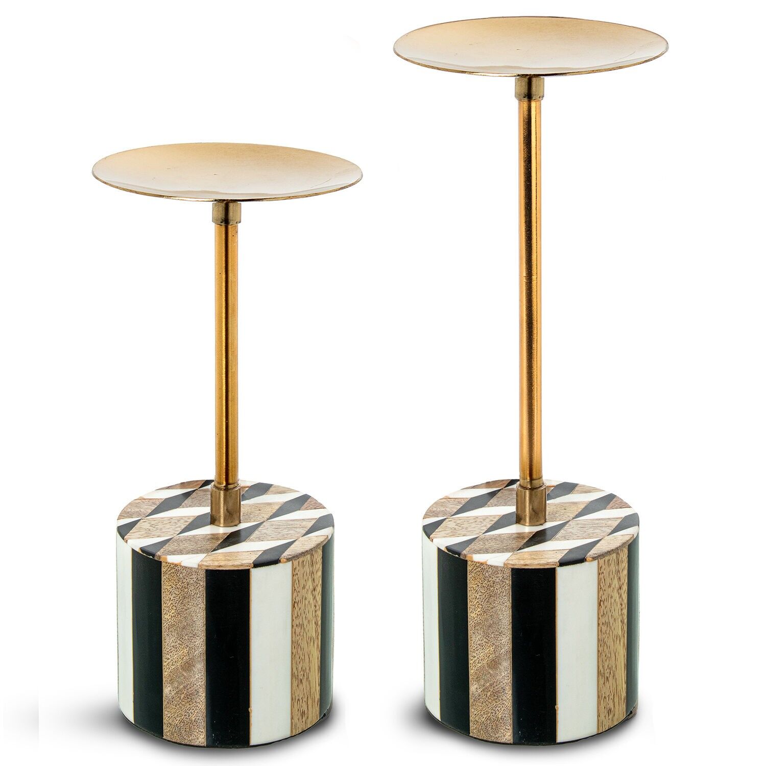 Set aus 2 Kerzenhaltern aus Metall und Holz, 10x20 und 10x24cm ST39581