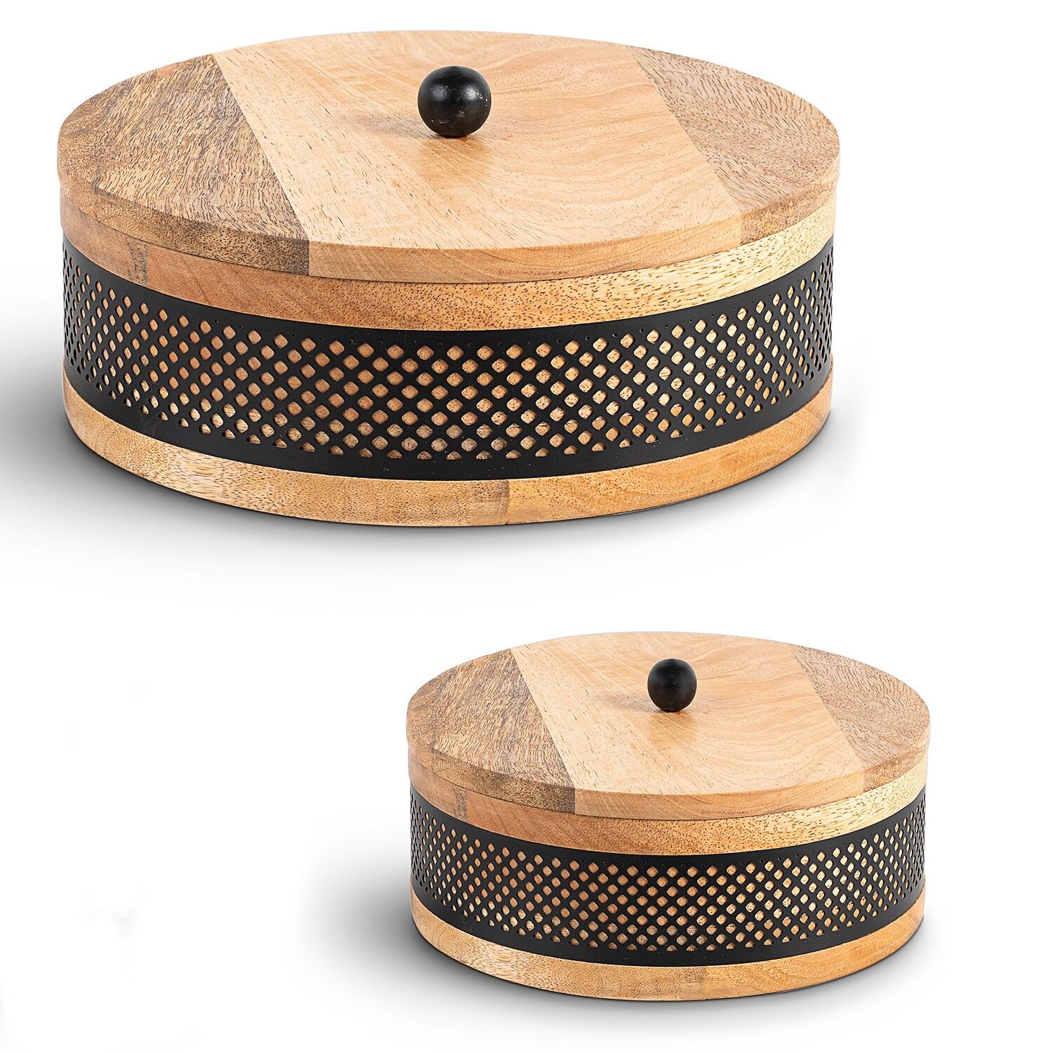 Set aus 2 Holz- und schwarzen Metallboxen, 20x8 und 15x8cm ST39575