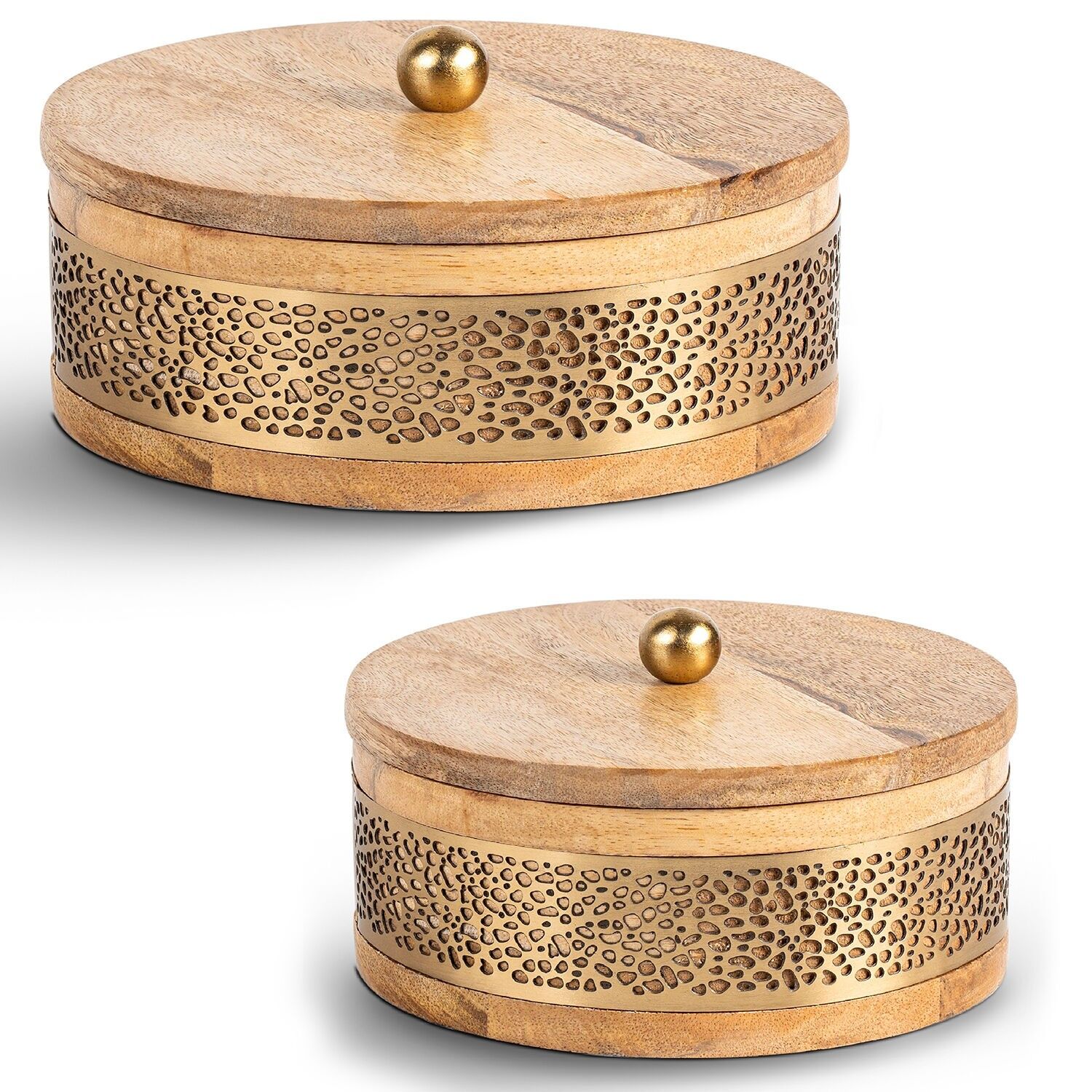 Set aus 2 Holzkisten, goldfarbenes Metall, 20x8 und 15x8cm ST39571