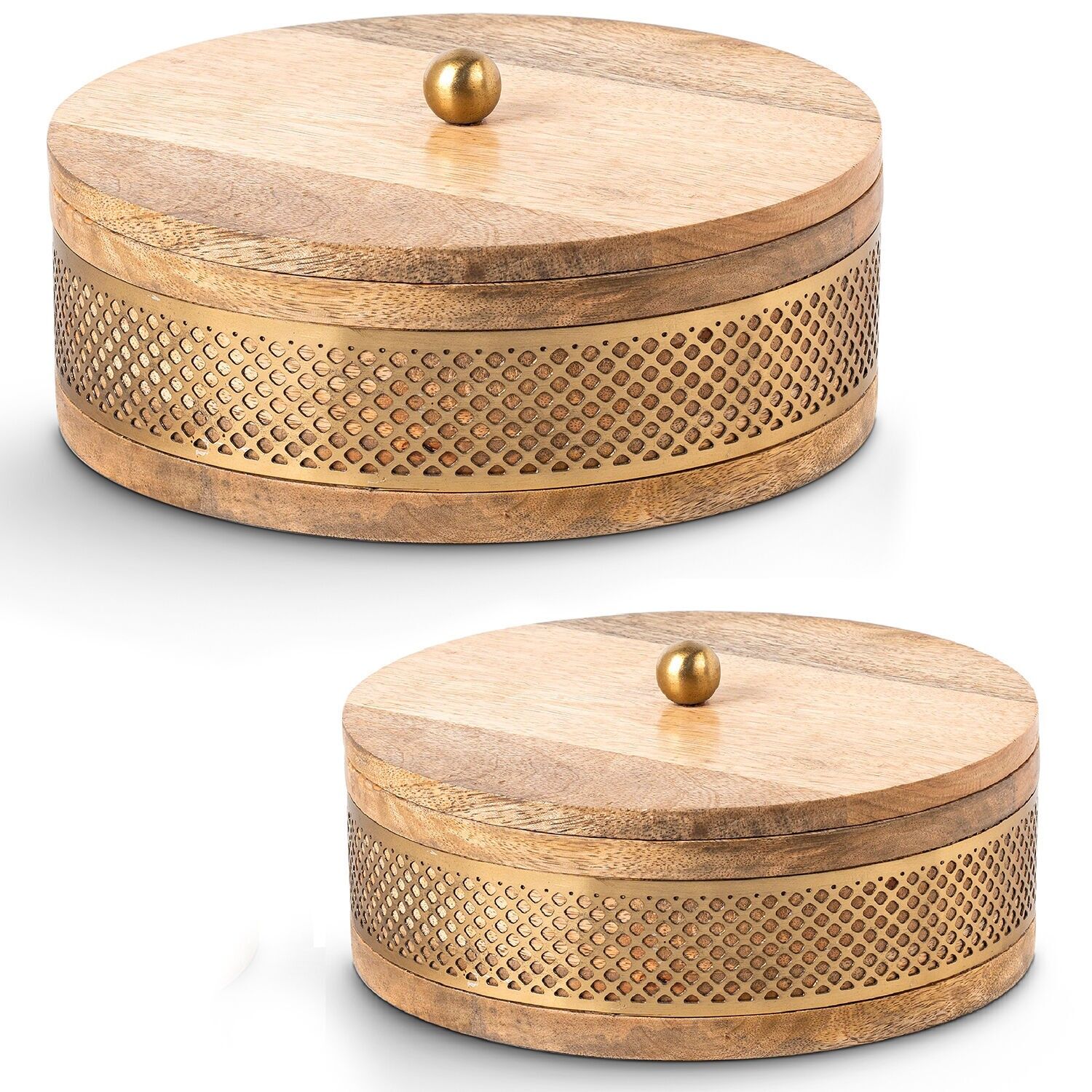 Set aus 2 Holzkästchen, vergoldetes Metall, 20x8 und 15x8cm ST39574