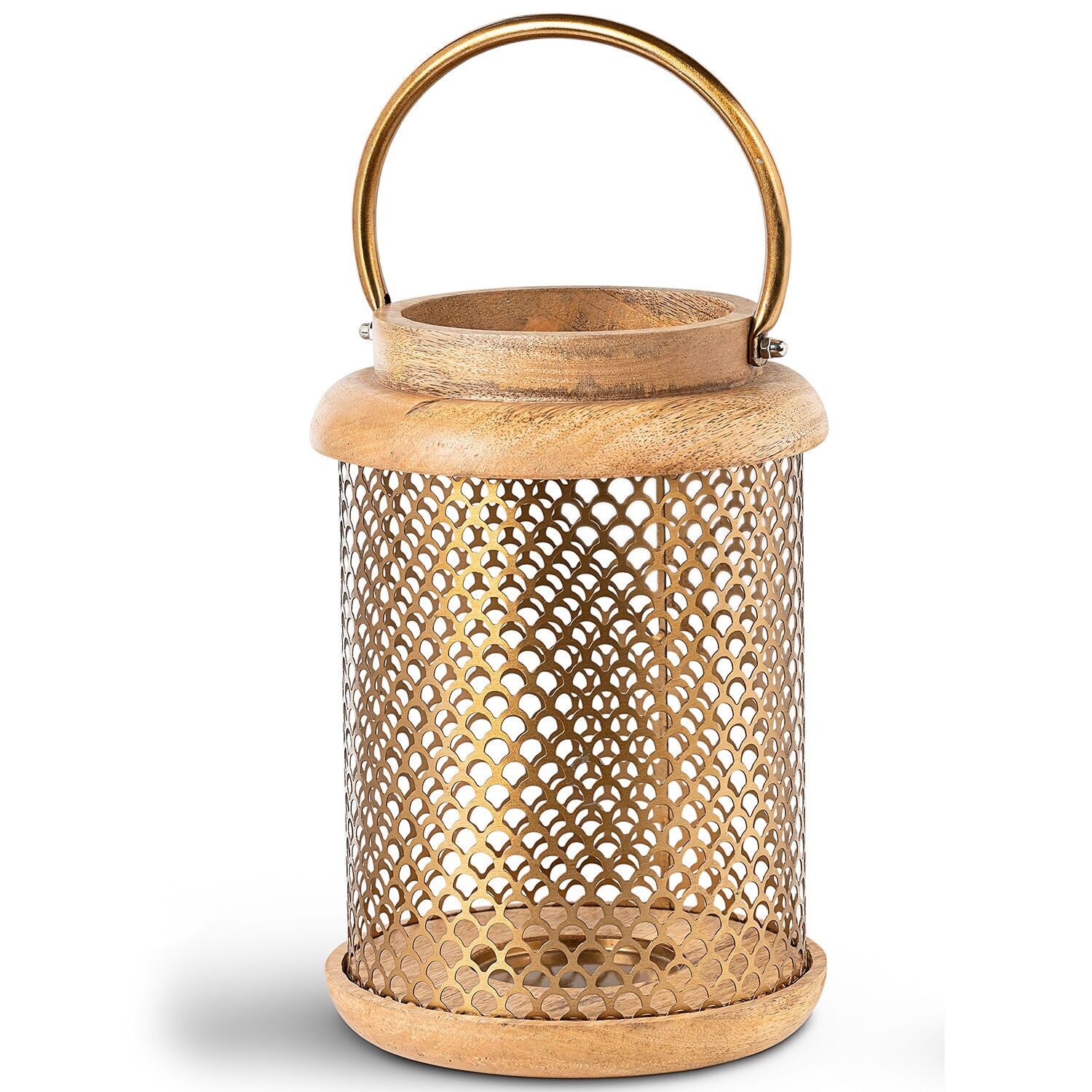 Kerzenhalterlaterne 28 cm, Holz, goldfarbenes Metall 19 x 28 cm ST39583