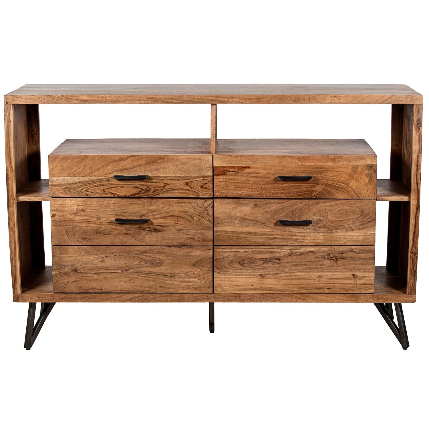 Sideboard aus Akazienholz mit 4 Schubladen, Eisenbeine, 145 x 40 x 94 cm, ST39588