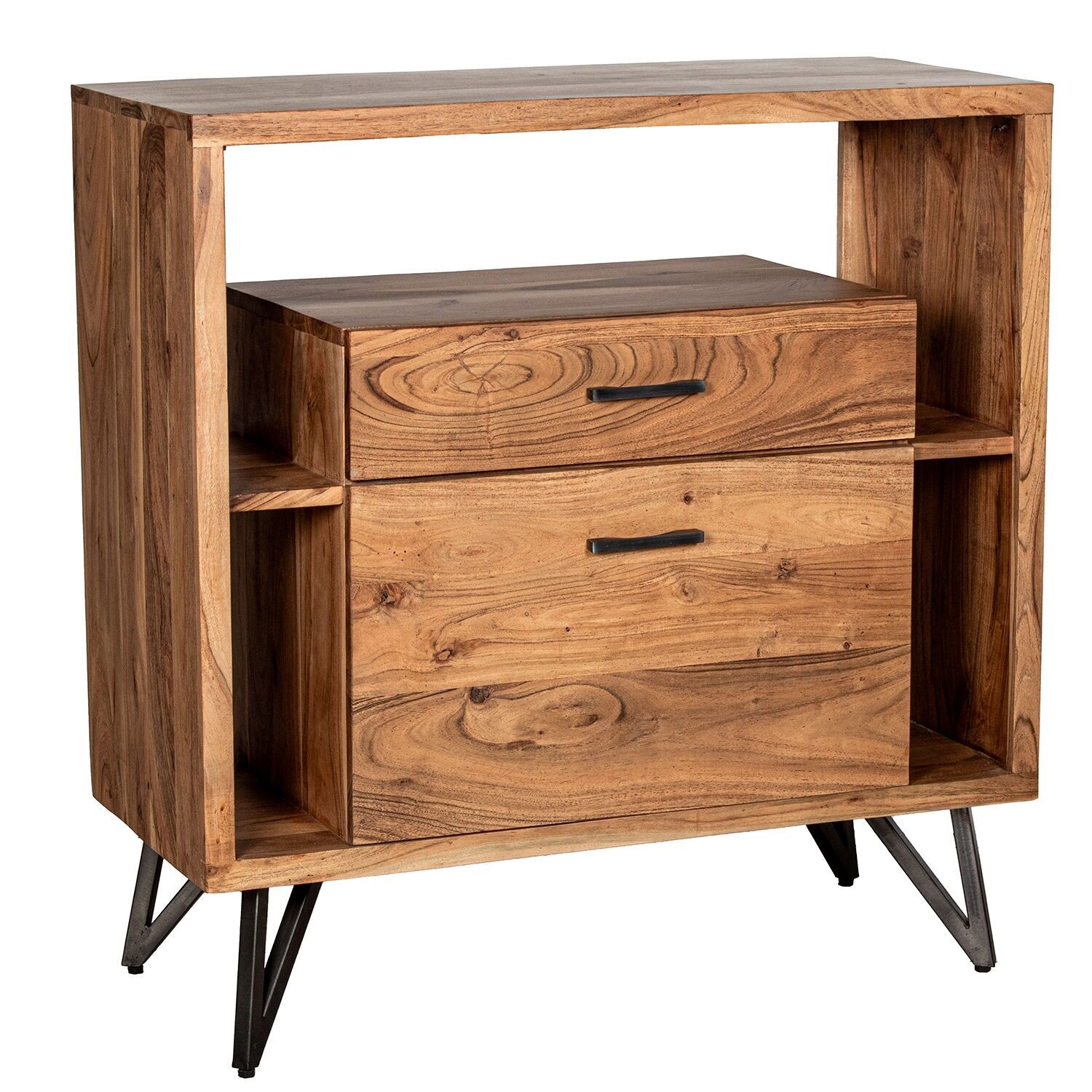 Eingangsschrank aus Akazienholz mit Schublade und Tür, Eisenbeine, 90 x 40 x 94 cm, ST39593