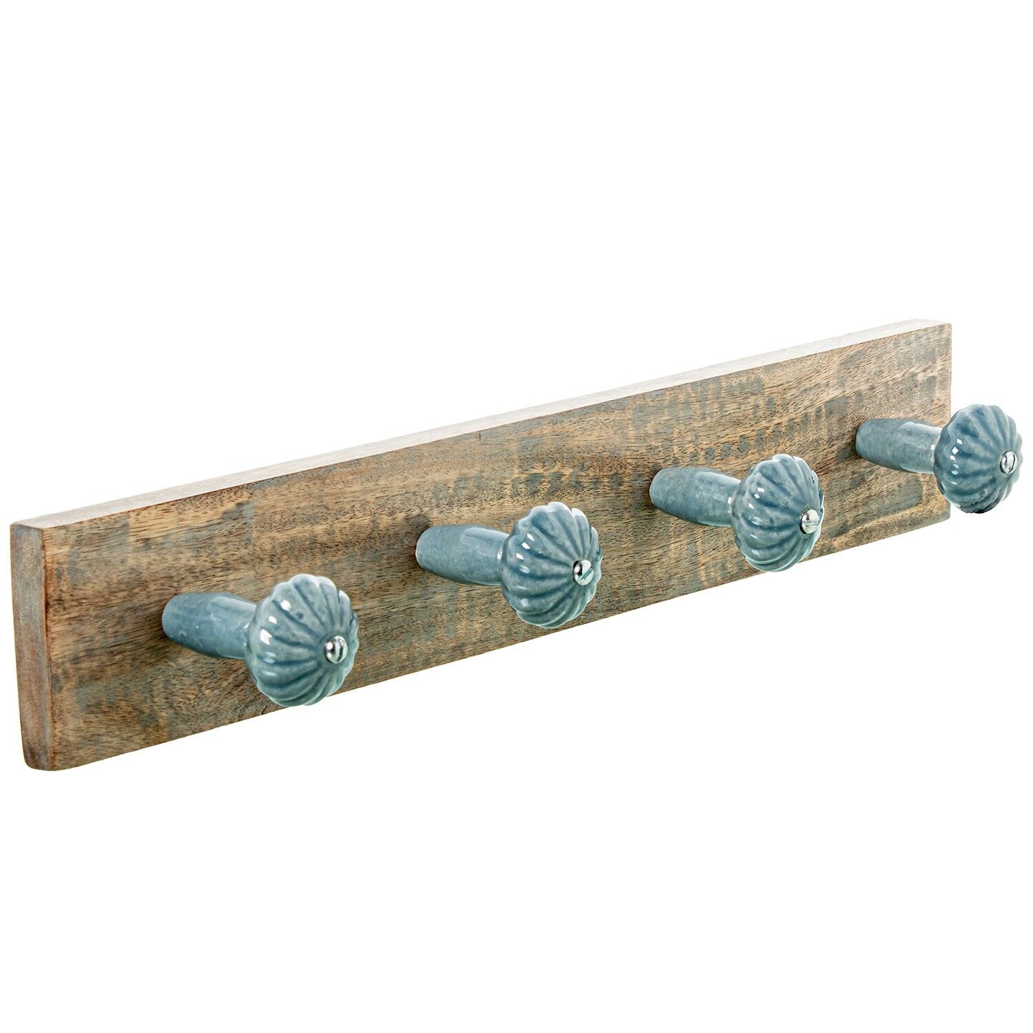 Wandgarderobe aus Mangoholz mit 4 Keramikhaken, 45 x 7,5 x 7,5 cm ST39828