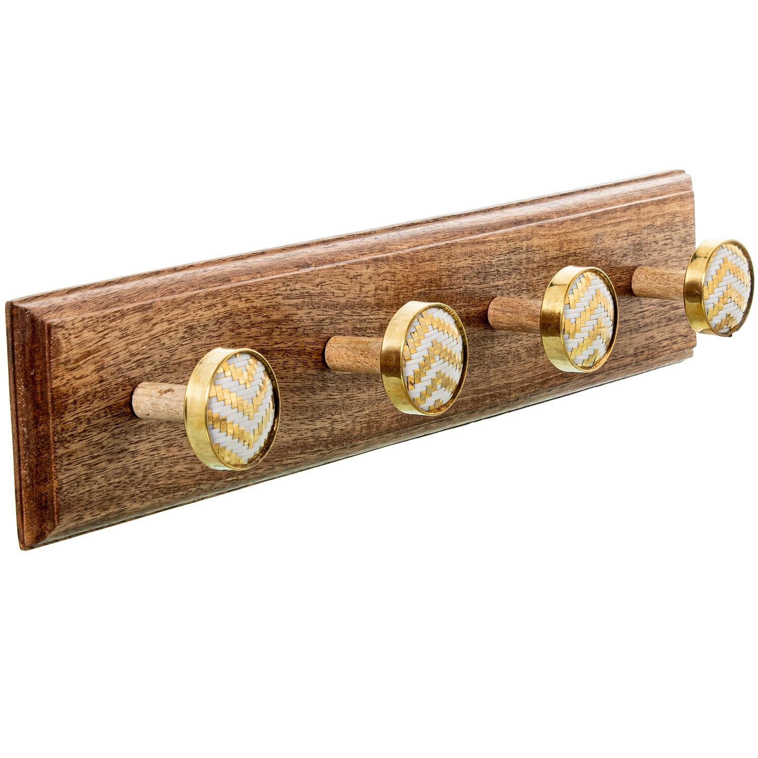 Perchero pared madera mango con 4 ganchos laton, madera mango 49x7x11cm ST39824