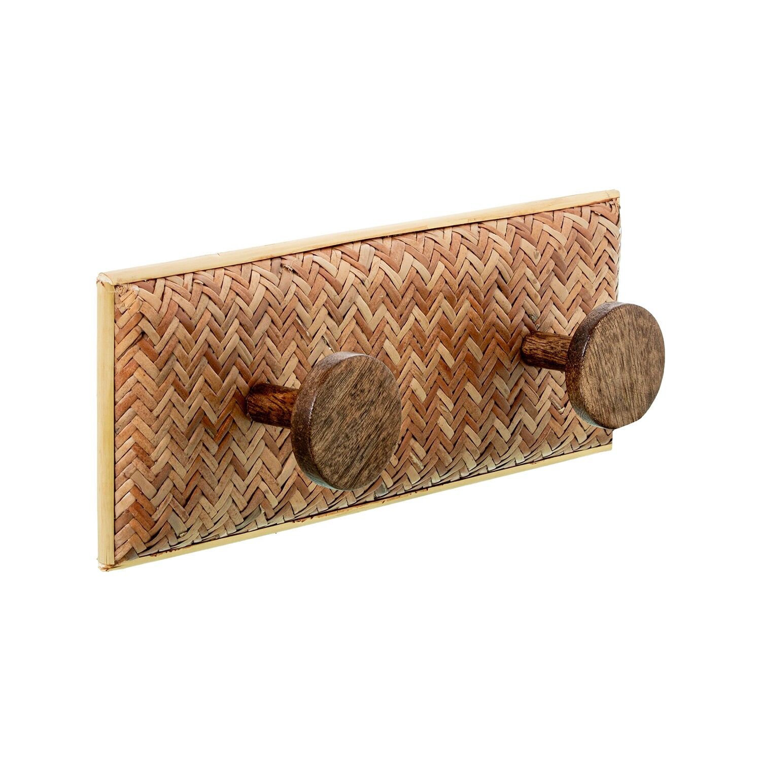 Perchero pared madera dm y mimbre con 2 ganchos madera mango 28, 5x7x11cm ST39825