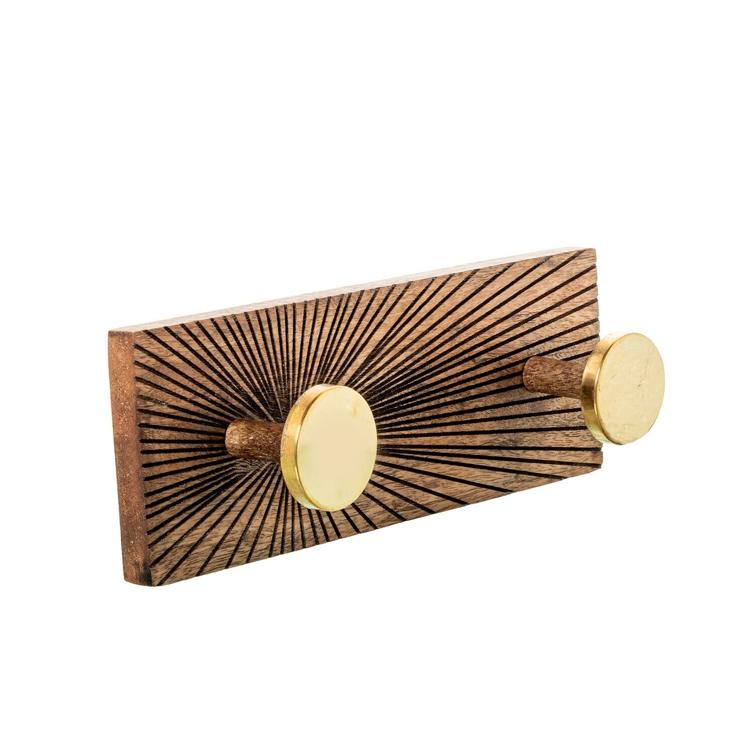 Perchero pared madera mango con 2 ganchos laton, madera mango 27, 5x7x9, 5cm ST39831