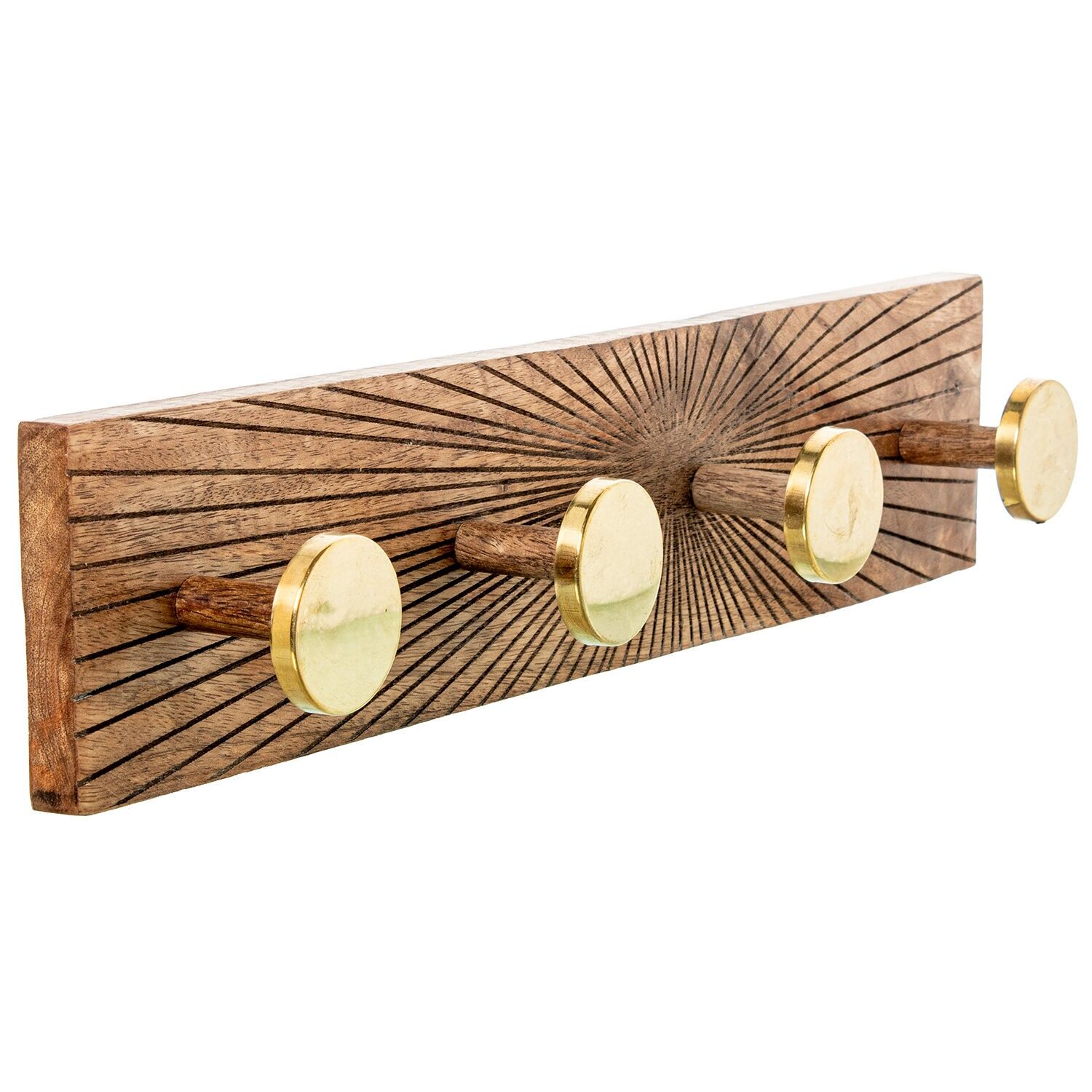 Perchero pared madera mango con 4 ganchos laton, madera mango 48x7x10cm ST39832