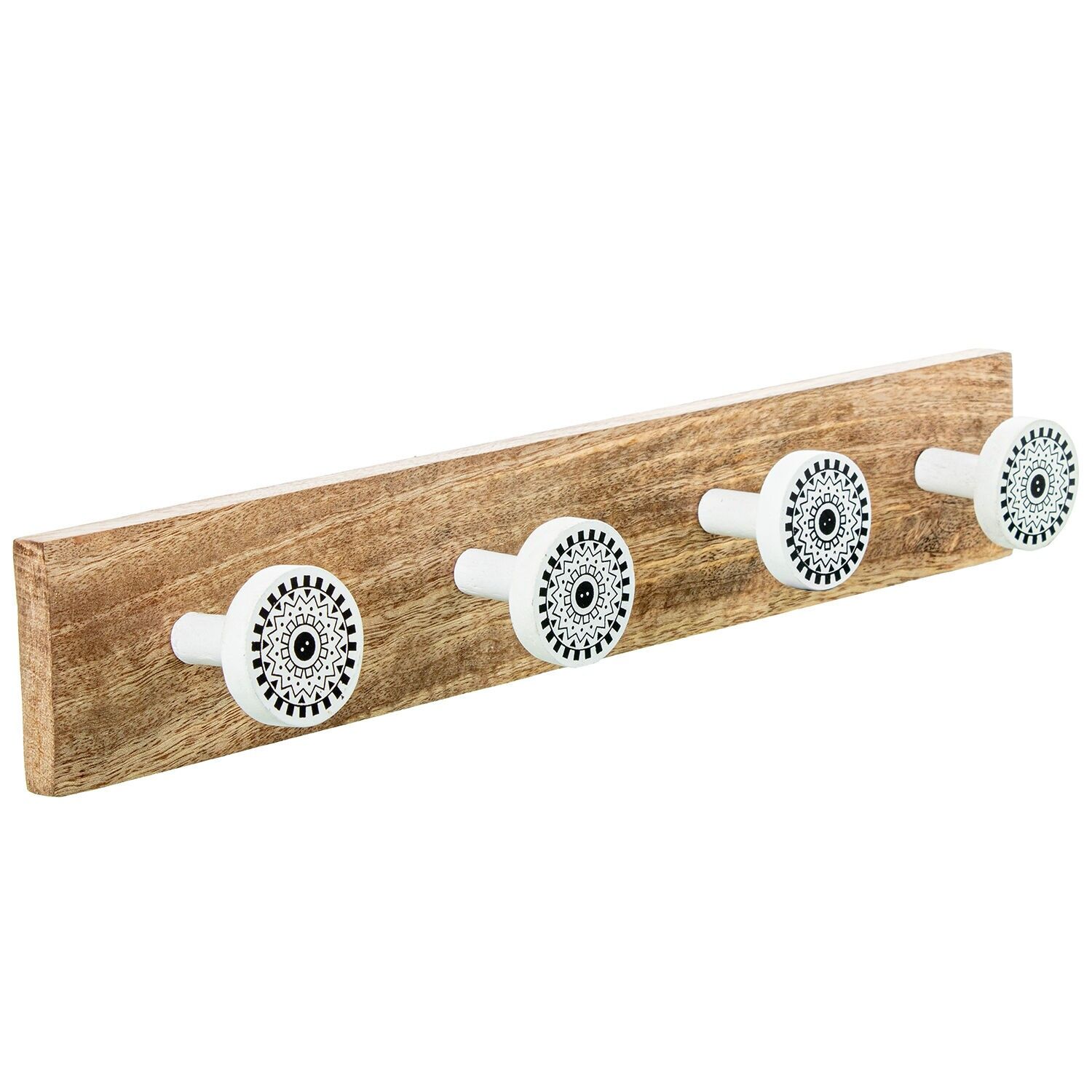 Perchero pared madera mango con 4 ganchos laton, madera mango 45x7, 5x7m ST39834