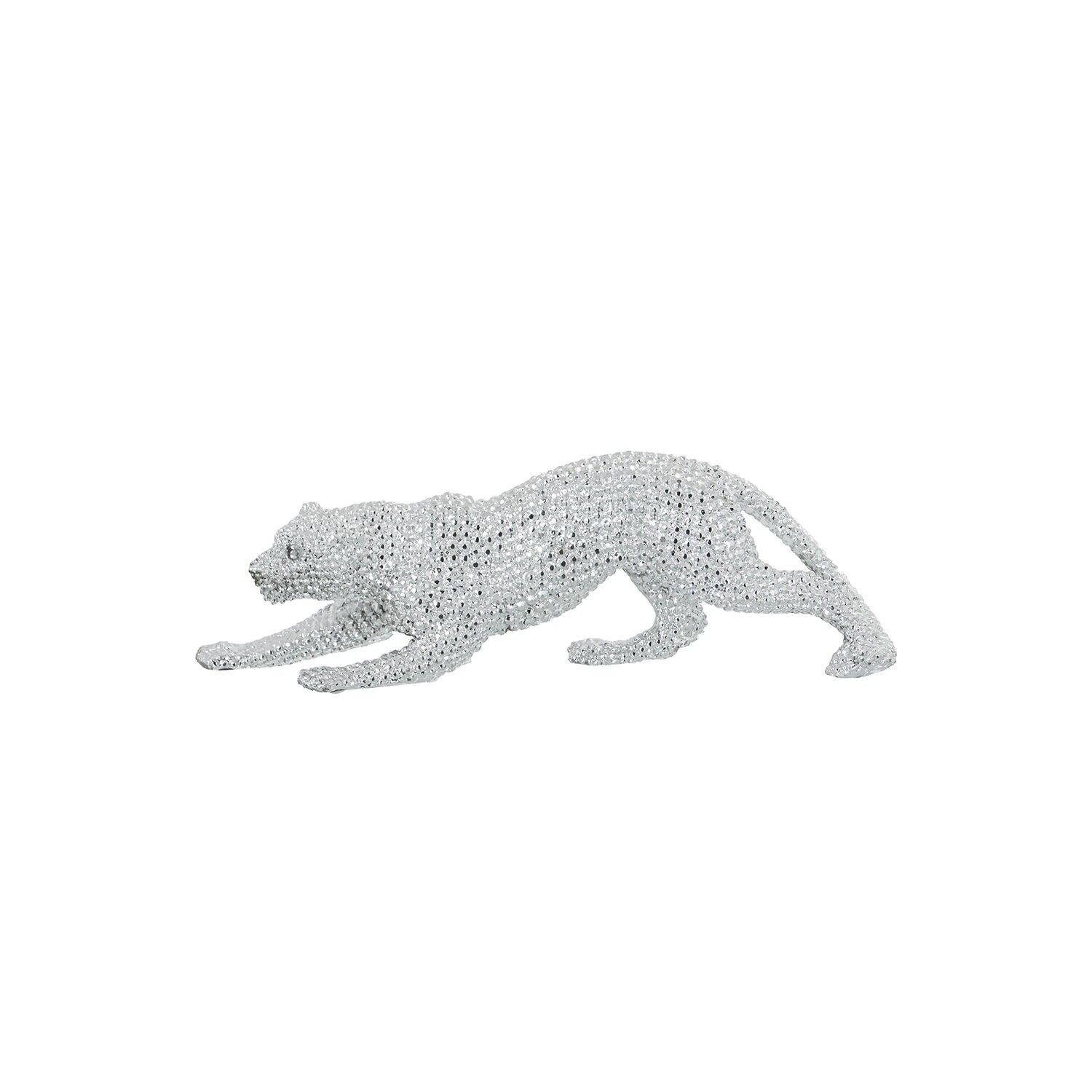Leopardenfigur, silberfarbenes Granulatharz, 29 x 8 x 10 cm ST45593