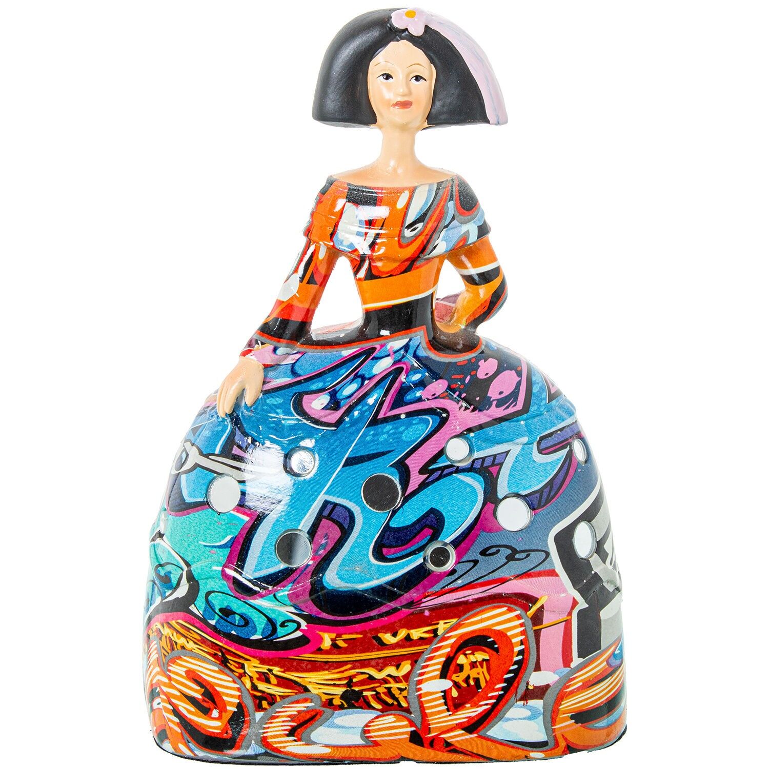 Menina-Figur, 21 cm, mehrfarbiges Graffiti-Harz, 14 x 9 x 21 cm, ST49402
